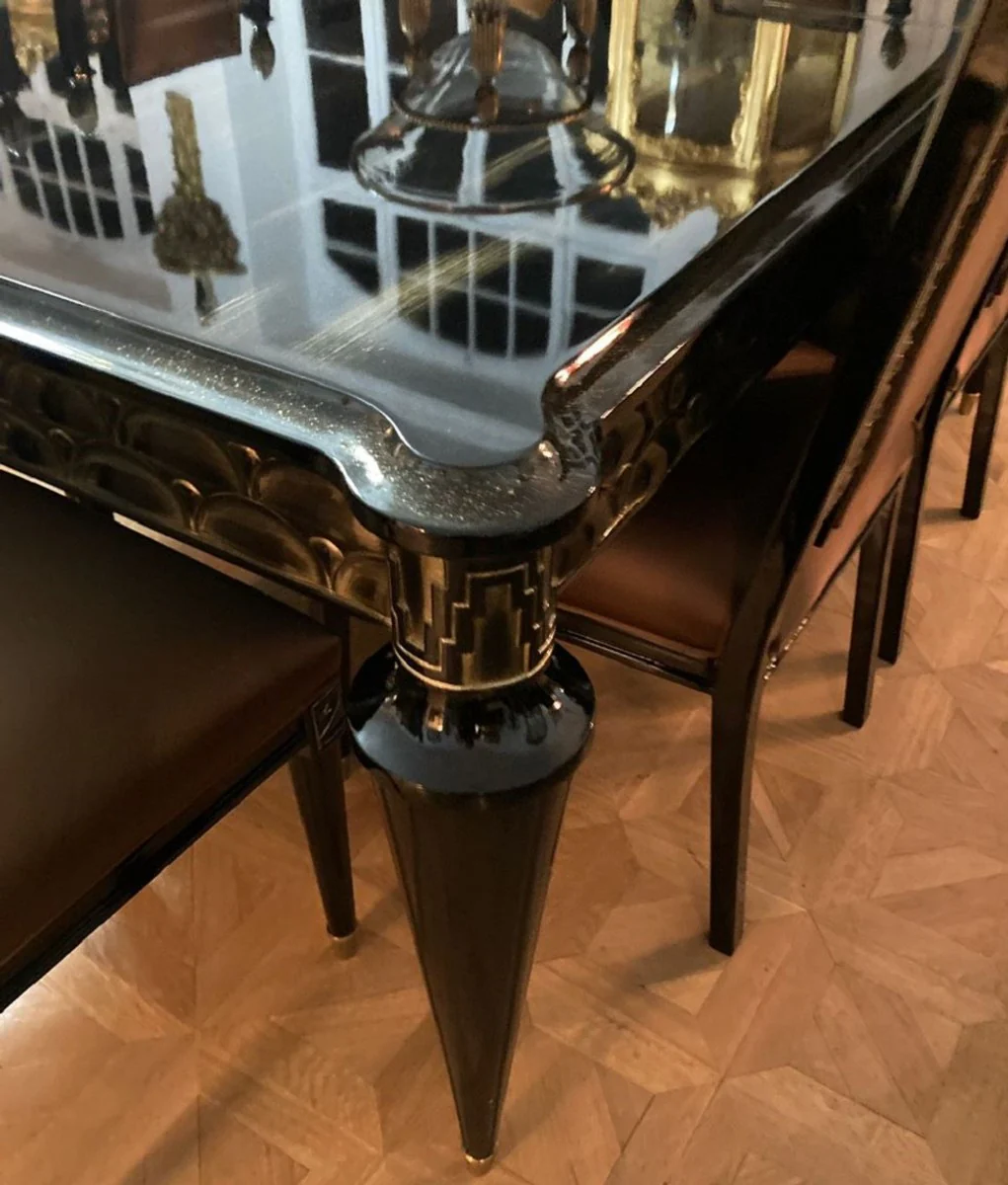 Luxury Baroque dining room set gold / black - 1 extendable Baroque dining table & 6 Baroque dining room chairs - Baroque dining room furniture - Luxury furniture in Baroque style - Noble & magnificent