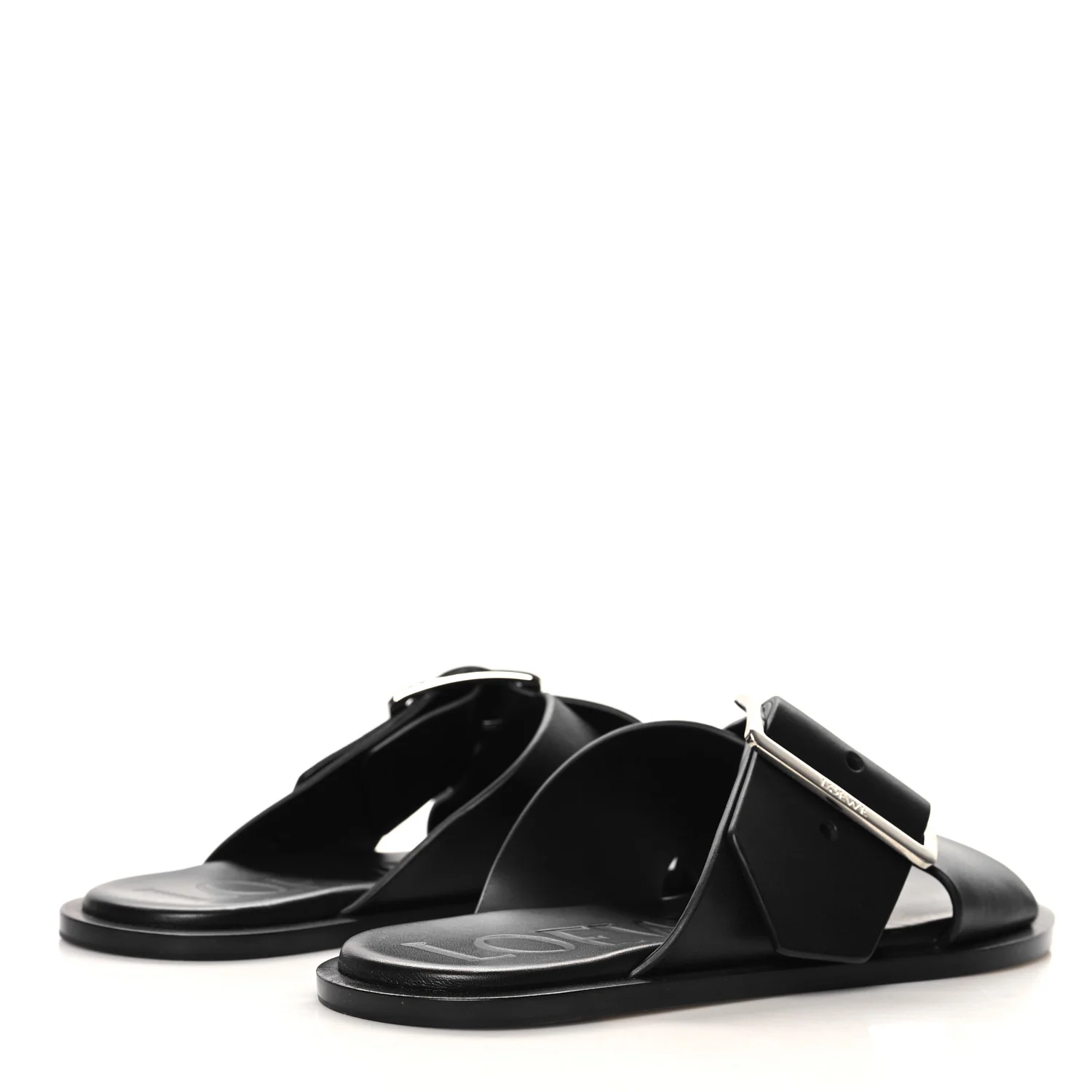 Calfskin Petal Belt Flat Sandal 36 Black - Top Club