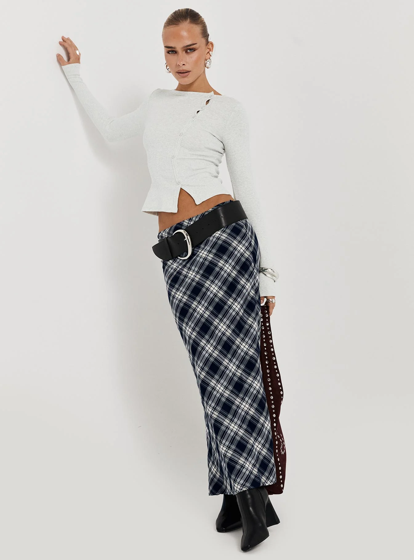 Everlie Low Waist Maxi Skirt Check Multi