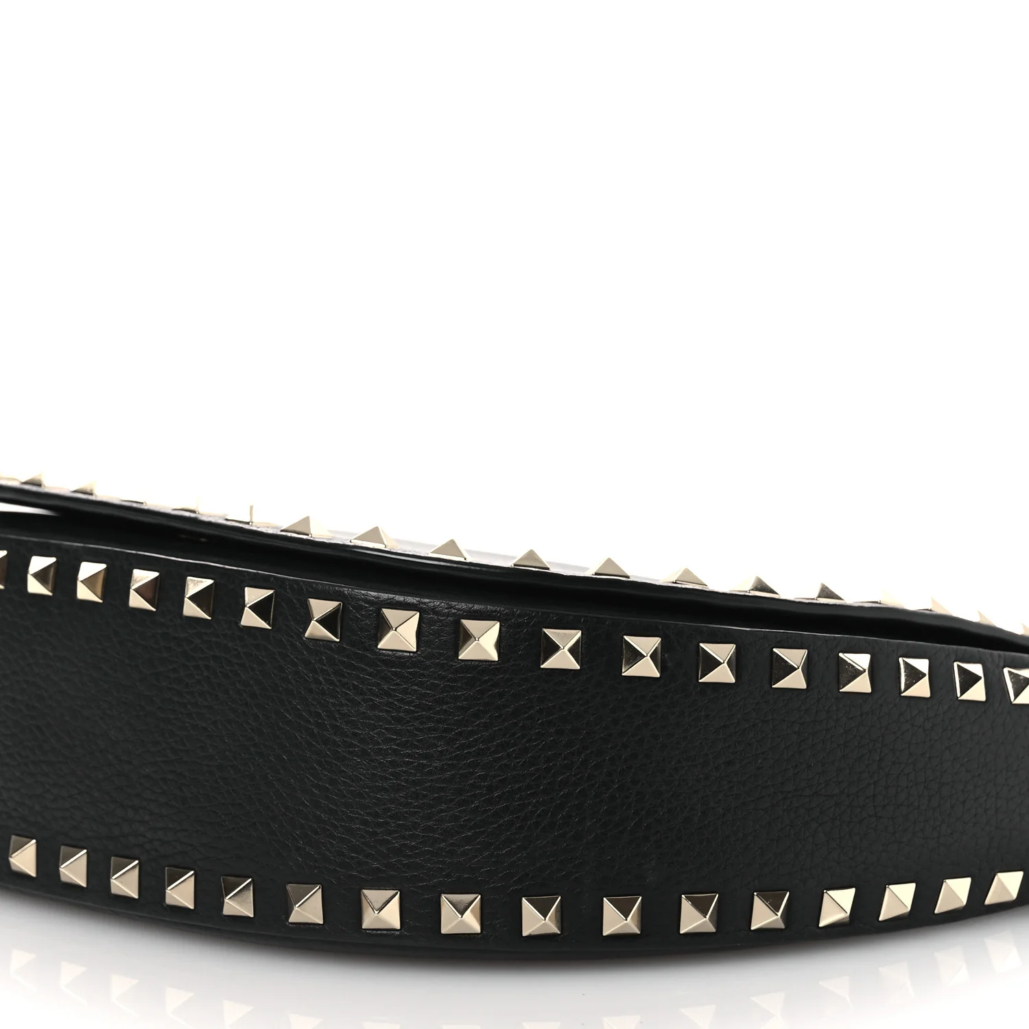 Grained Calfskin Rockstud Saddle Bag Black - Top Club