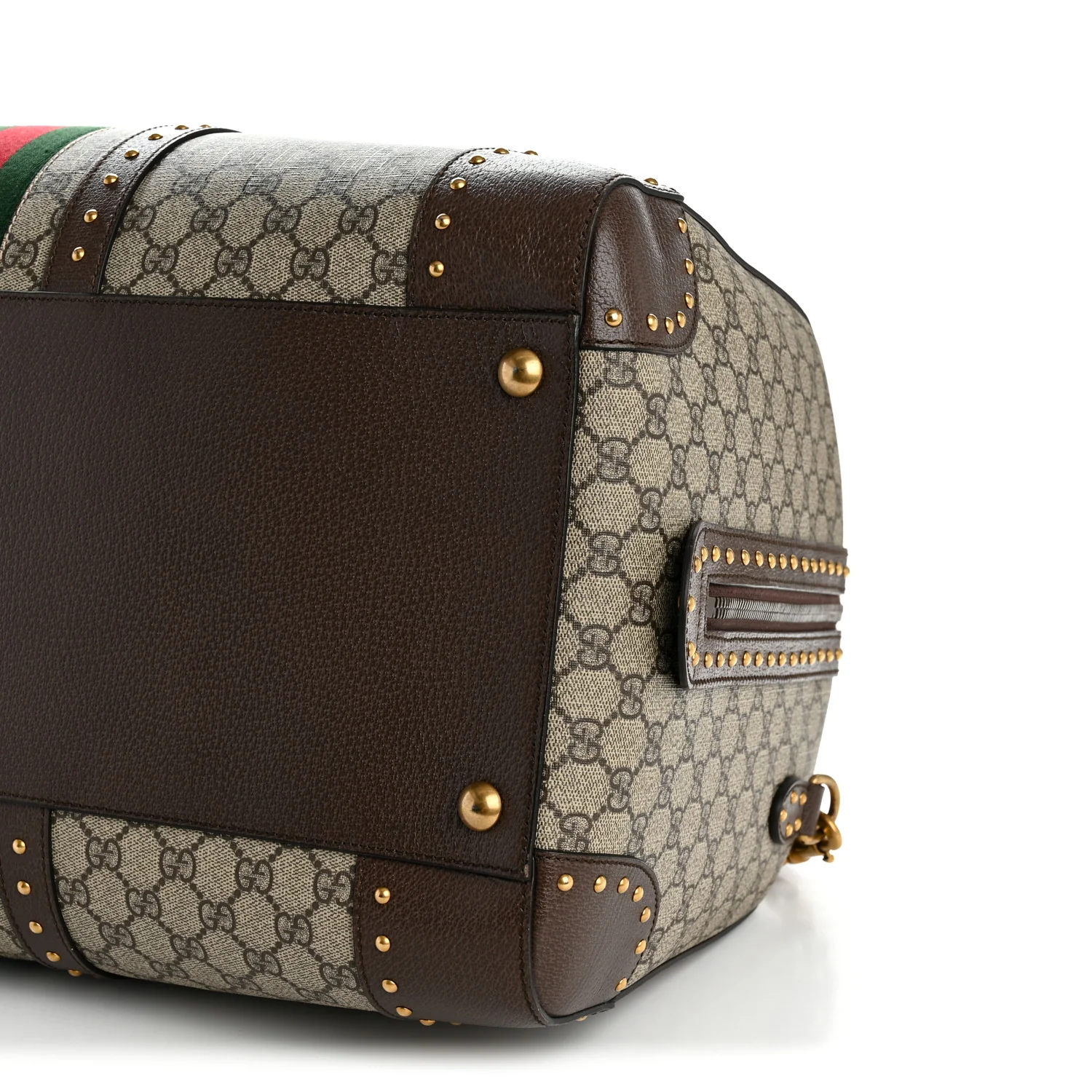 GG Supreme Monogram Textured Dollar Calfskin Web Studded Large Savoy Duffle Bag Beige Ebony - Top Club