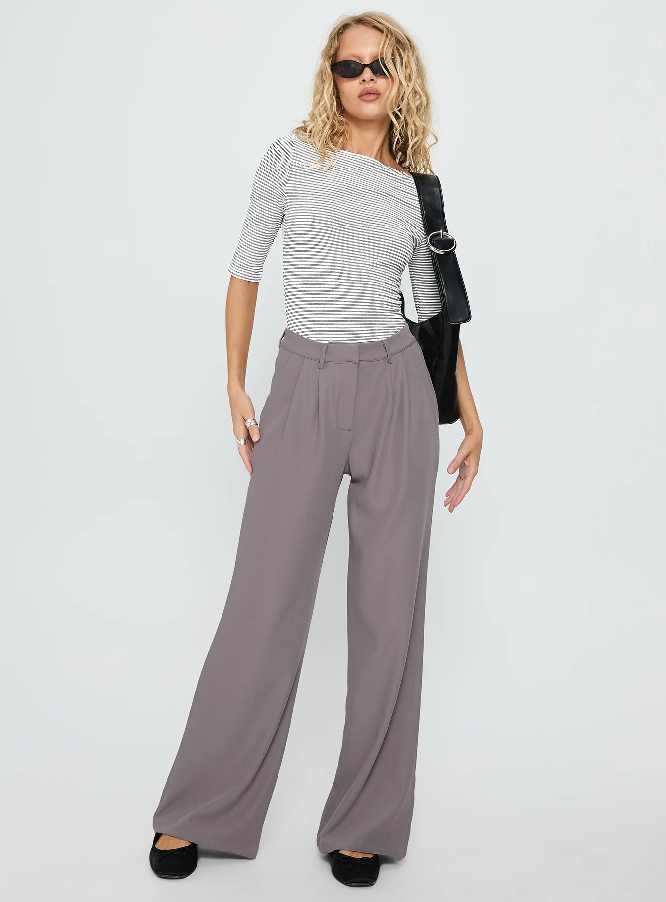 Here One Moment 3/4 Sleeve Bodysuit Black / White Stripe