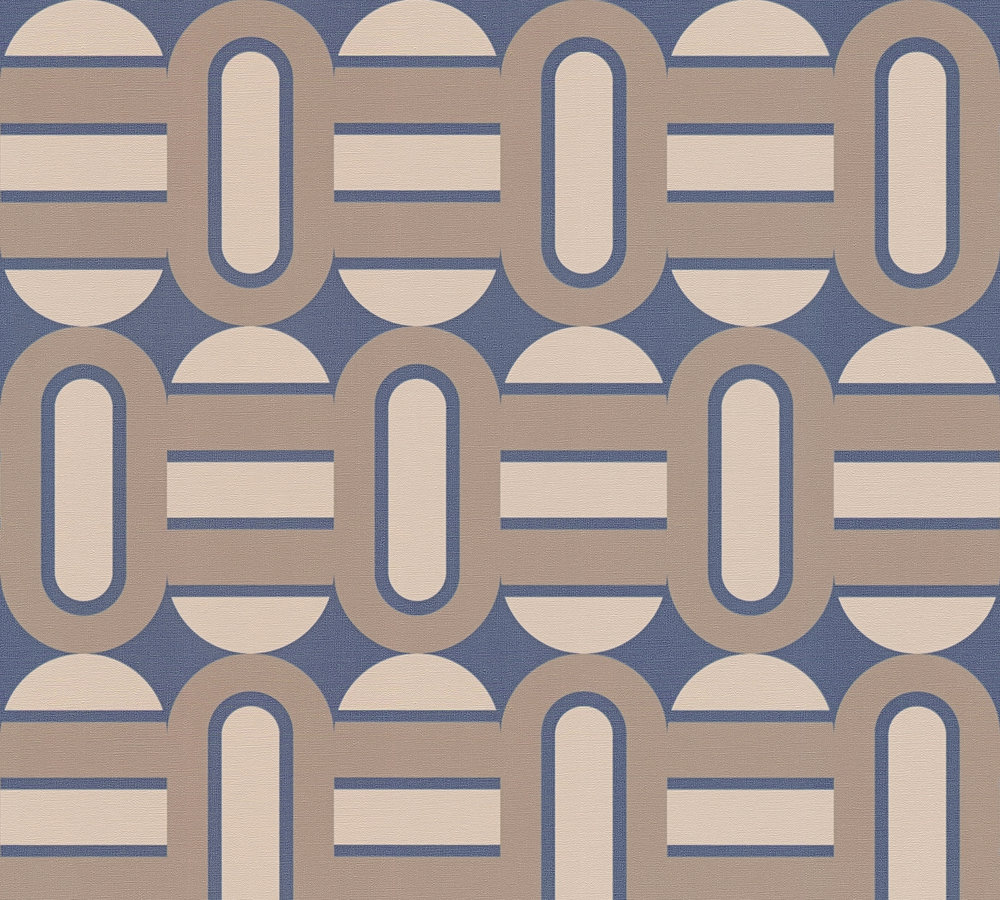 Behang retro versierd met ovalen en balken - blauw, bruin, beige Retro-stijl behang versierd met ovalen en balken - blauw, bruin, beige #1
