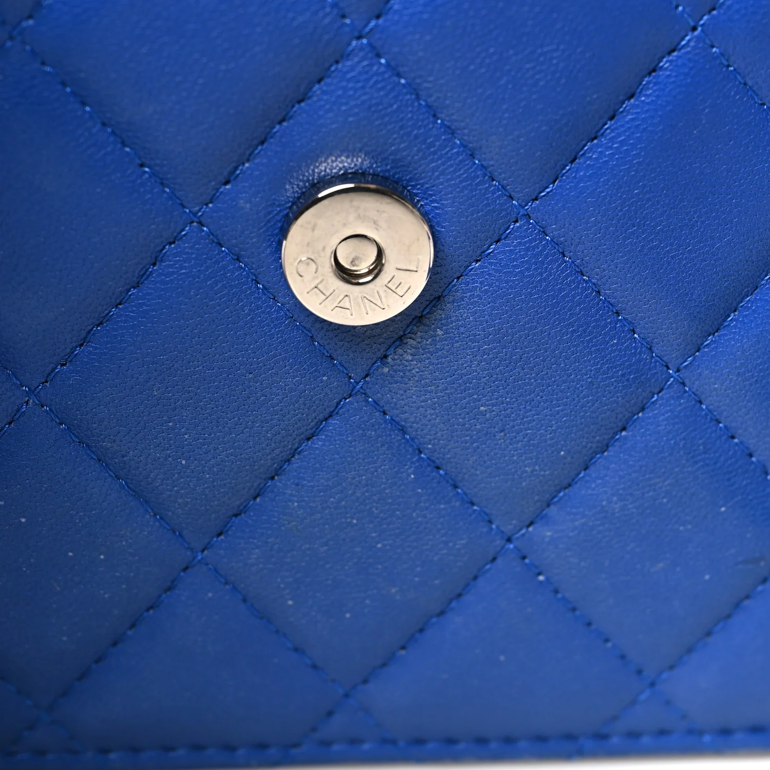 Lambskin Quilted Square Wallet On Chain WOC Blue - Top Club