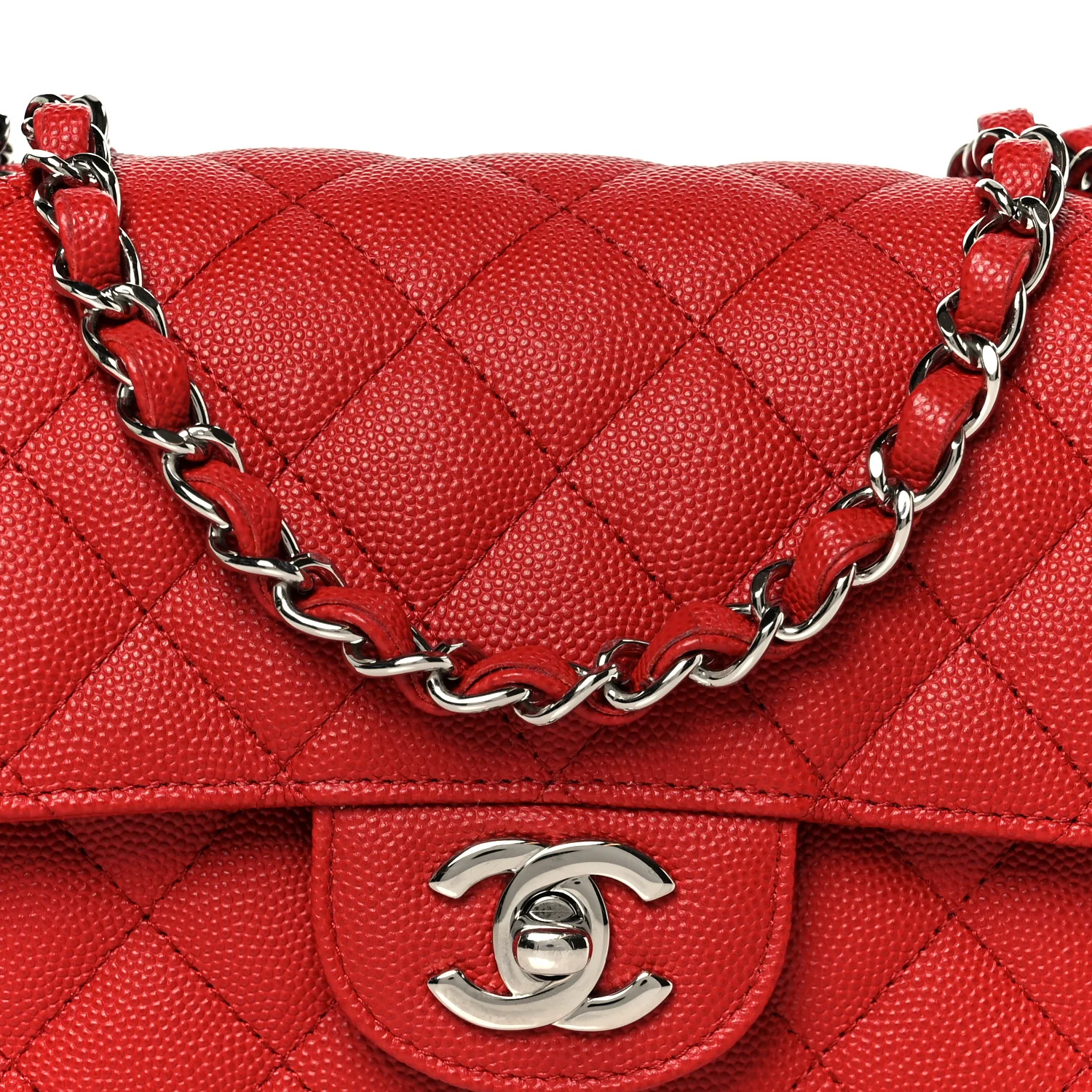 Caviar Quilted Mini Rectangular Flap Red - Top Club