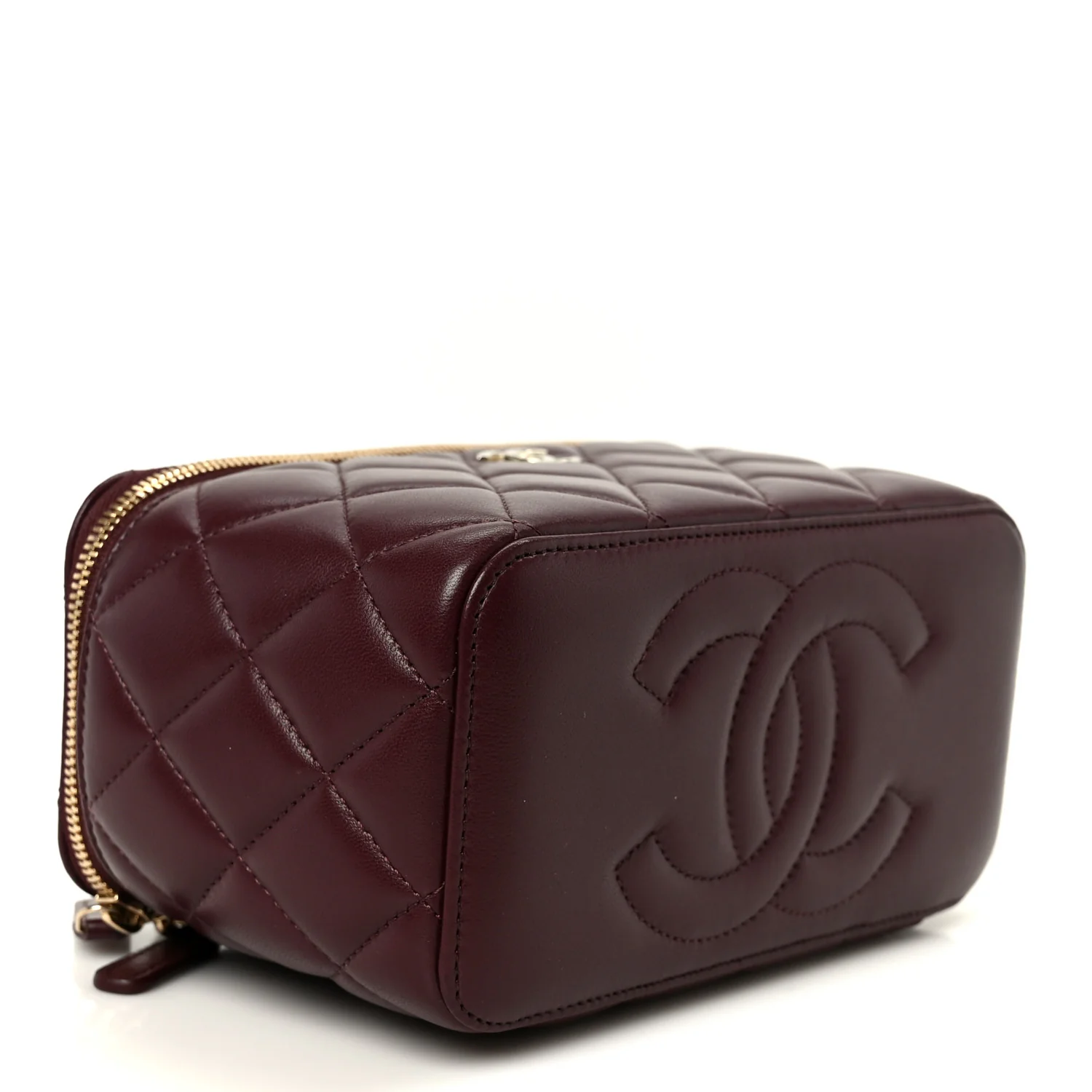 Lambskin Quilted Small Top Handle Vanity Case With Chain Burgundy - Top Club