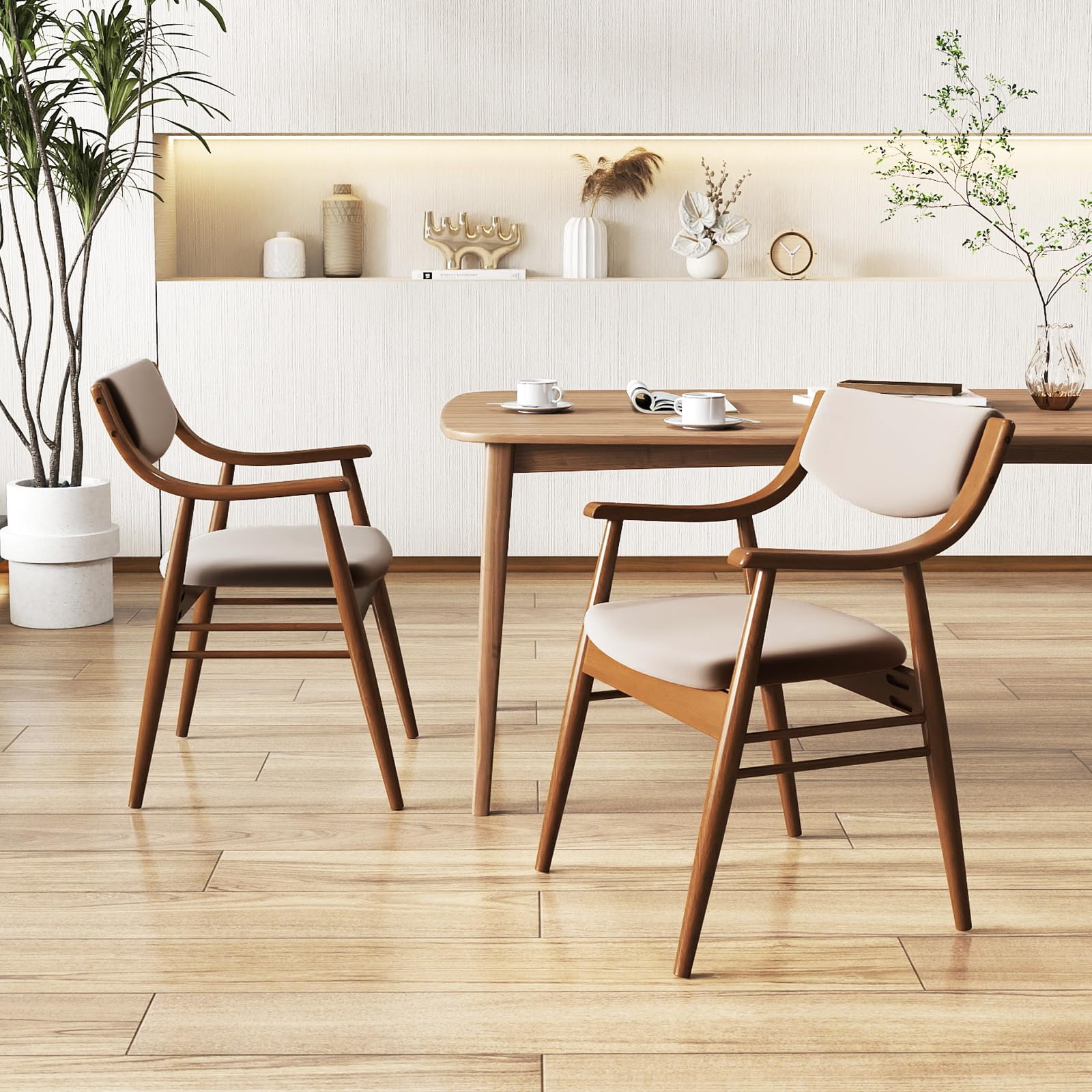 BEFOUNDLOVELY Wooden Dining Chairs Set of 2/4, PU Leather Upholstered Kitchen Chairs w/Padded Seat & Back, Rubber Wood Frame