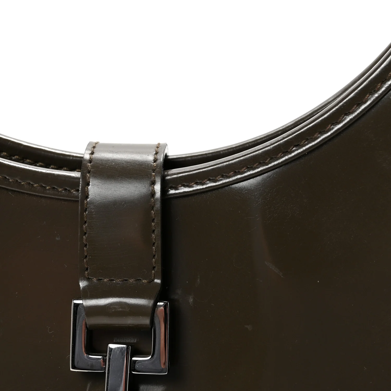Patent Bardot Shoulder Bag Olive Green - Top Club