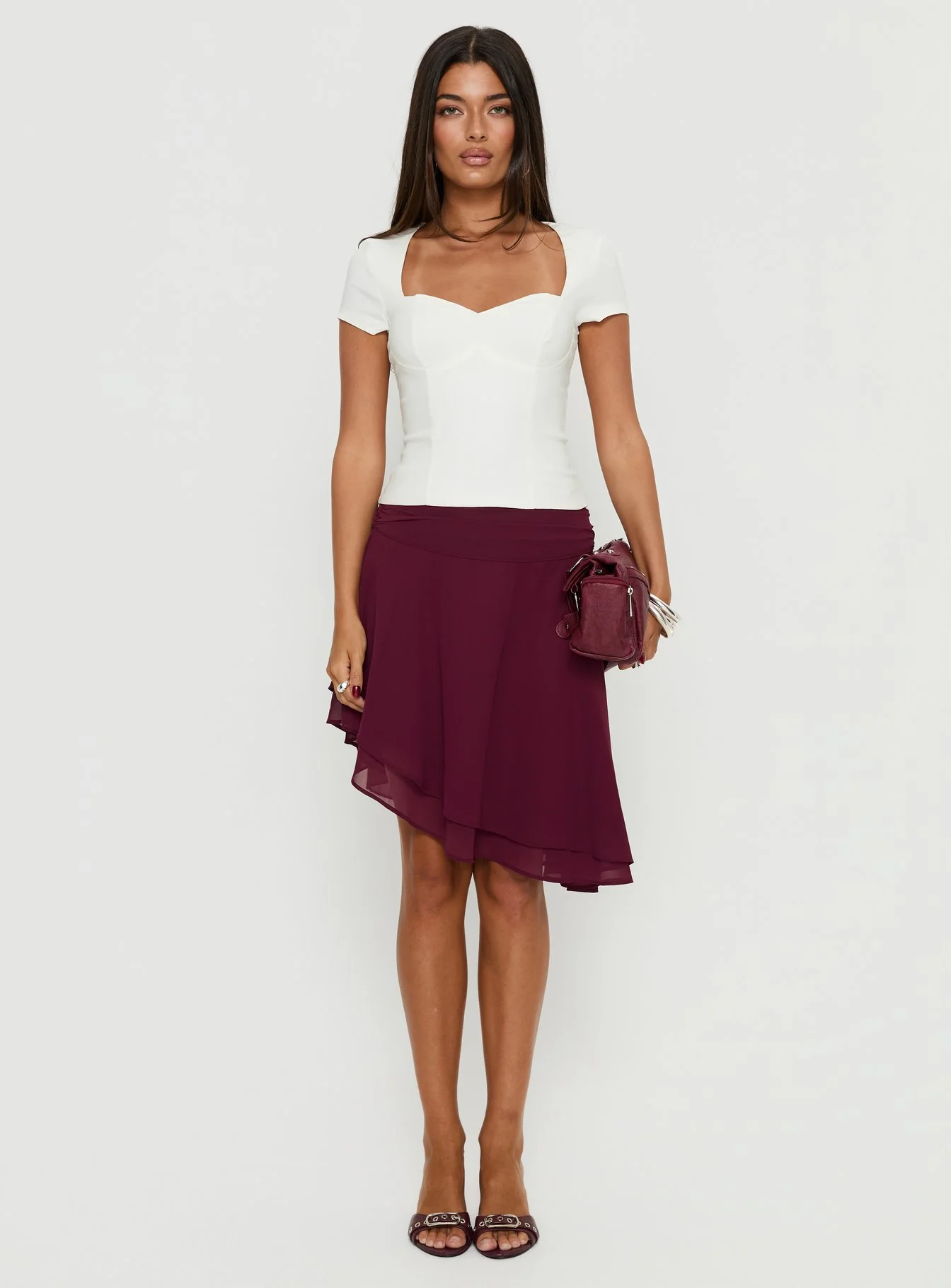 Evanescence Asymmetrical Midi Skirt Cherry