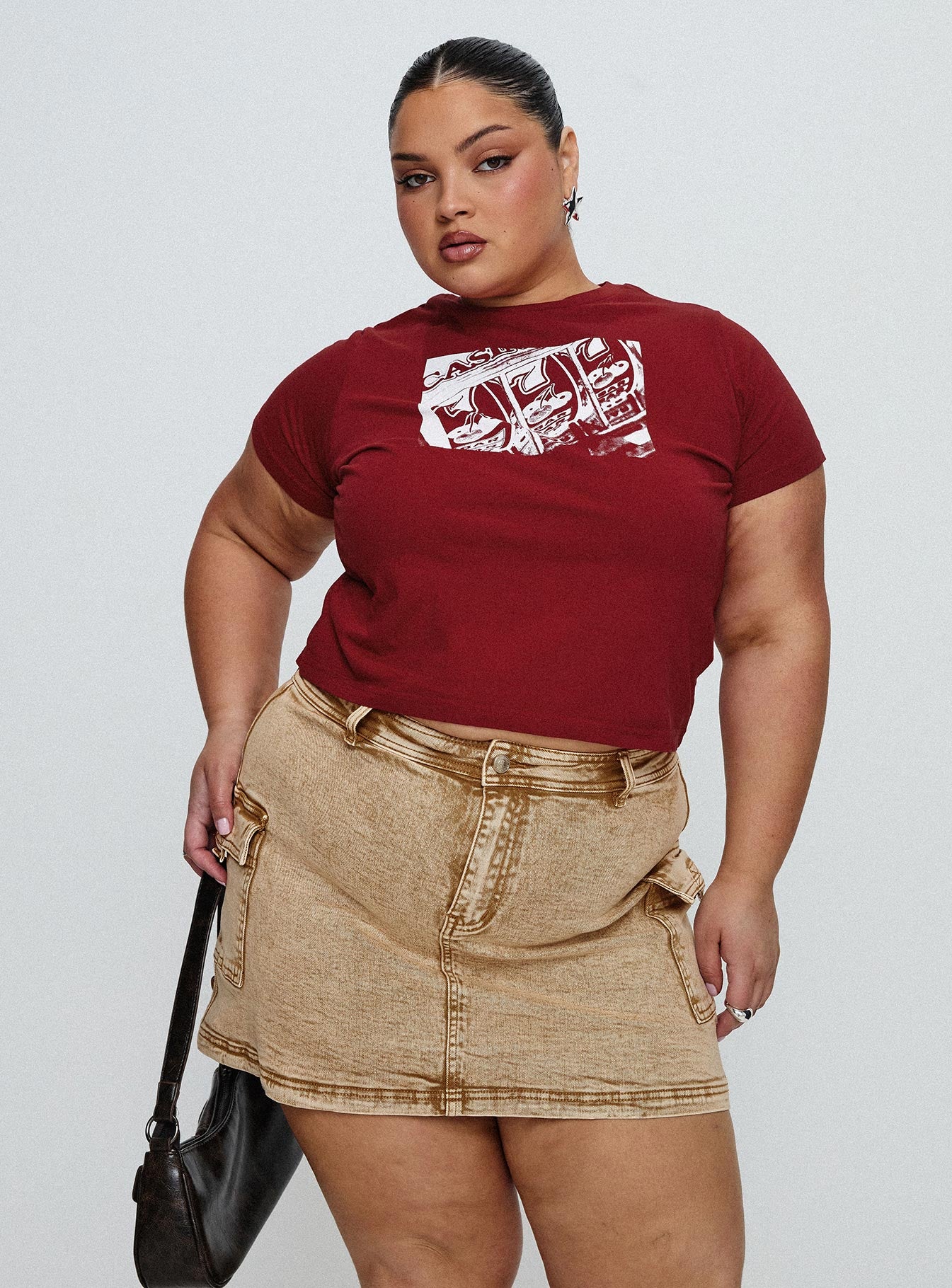 Velveta Low Rise Denim Skirt Camel Curve