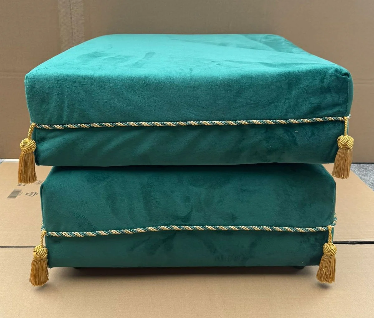 Luxury velvet stool turquoise / gold 57 x 57 x H. 42 cm - luxury furniture