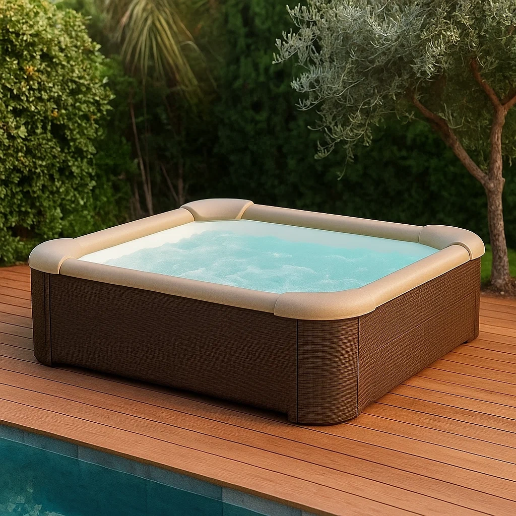 Square semi-rigid hot tub for 4 people, rigid PVC panels, brown/beige, hot tub 180 x 180 x 65 cm - y0dHcbrDHAMR