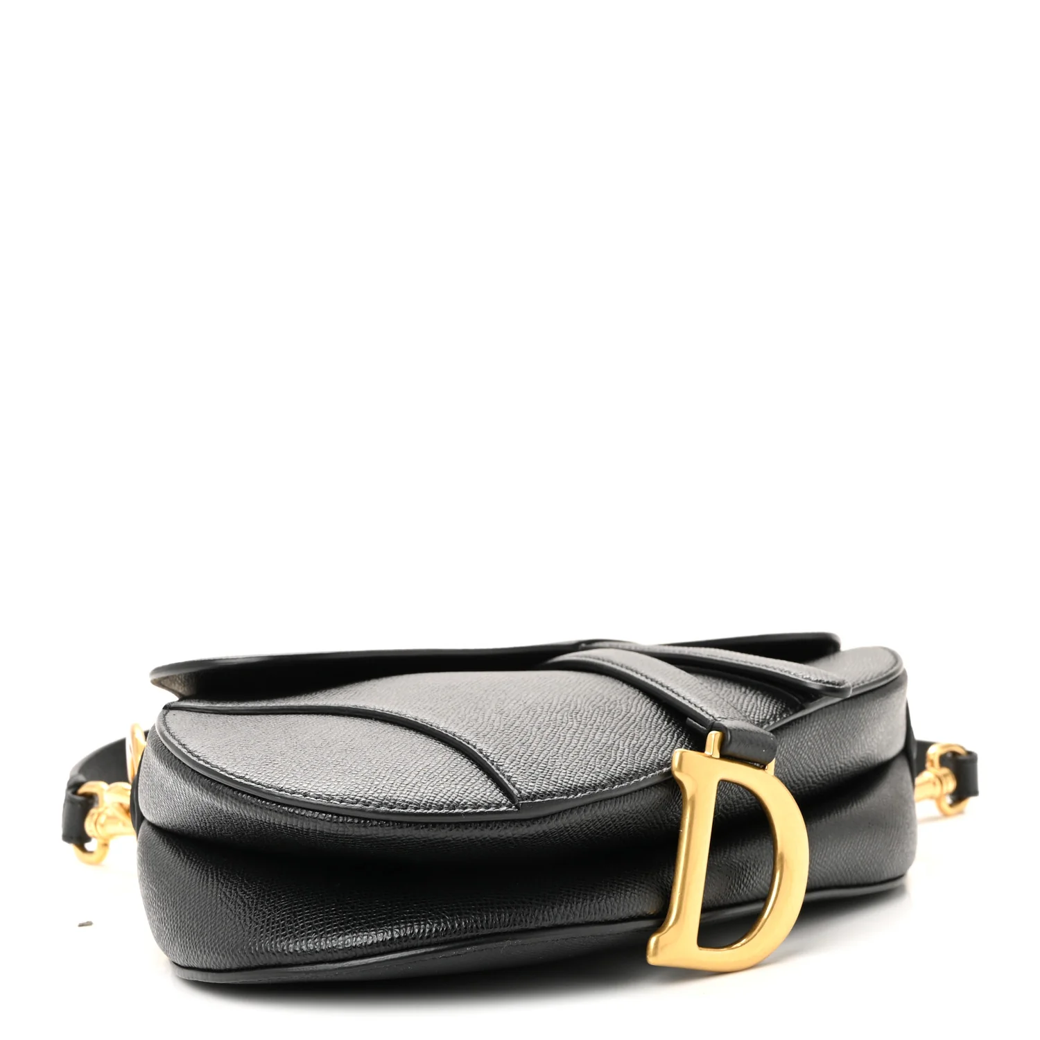 Grained Calfskin Saddle Bag With Strap Black - Top Club