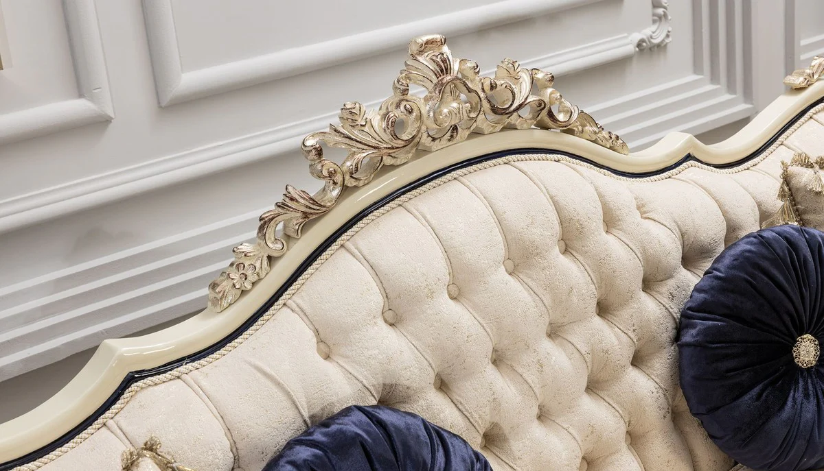 Luxury Baroque Living Room Set White / Cream / Black / Antique Gold - 2 Baroque Sofas & 2 Baroque Armchairs & 1 Baroque Coffee Table - Luxury Living Room Furniture in Baroque Style - Baroque Furniture
