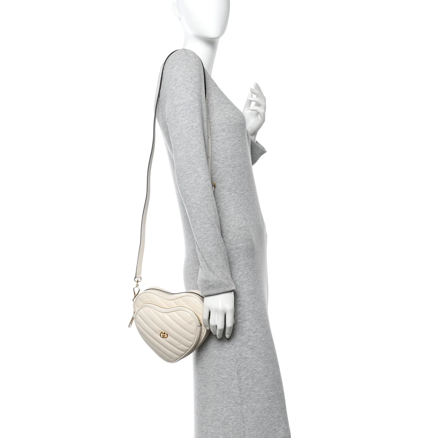 Calfskin Matelasse Diagonal Mini Interlocking G Heart Shoulder Bag Mystic White