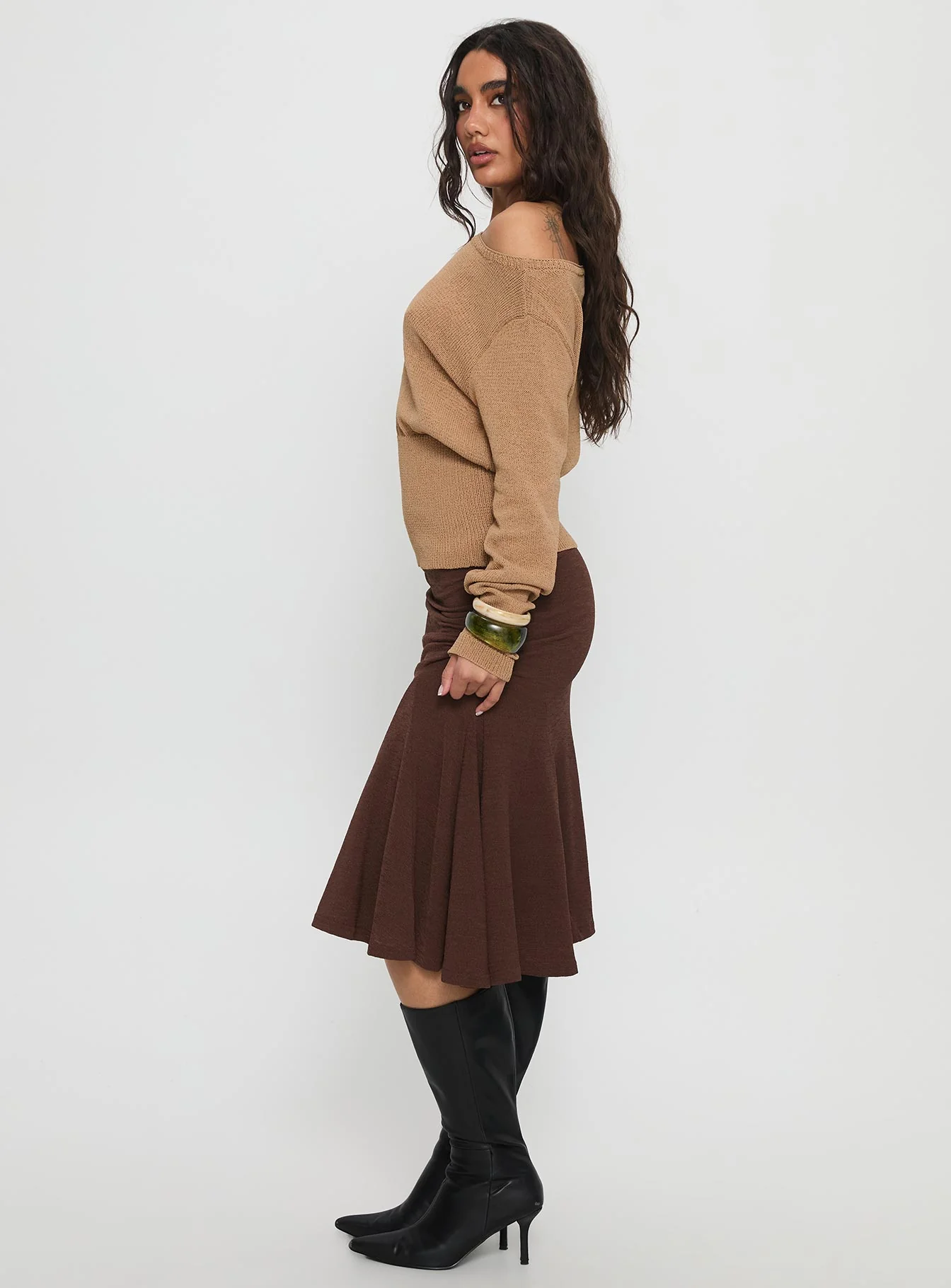 Lewish Low Rise Midi Skirt Chocolate