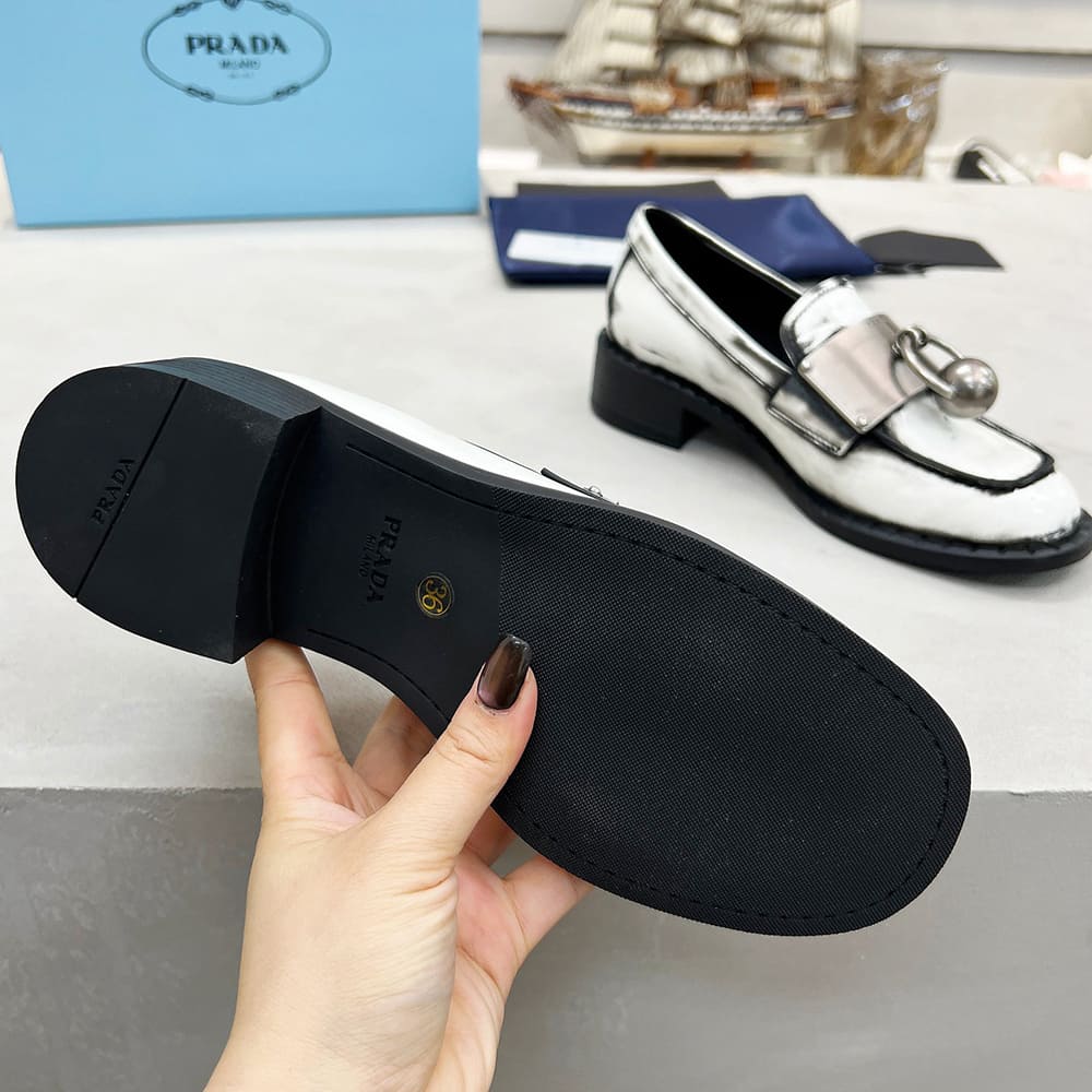 PRADA Brushed leather loafers with metal details - Top Club