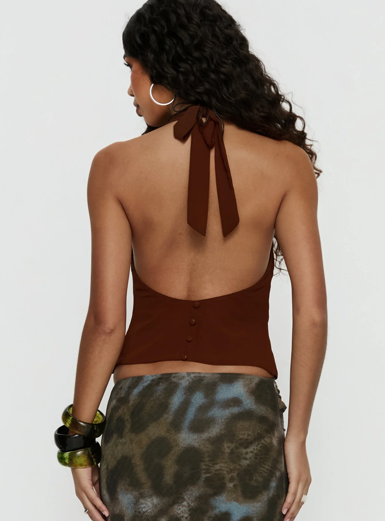 Annina Plunge Neck Backless Halter Top Chocolate