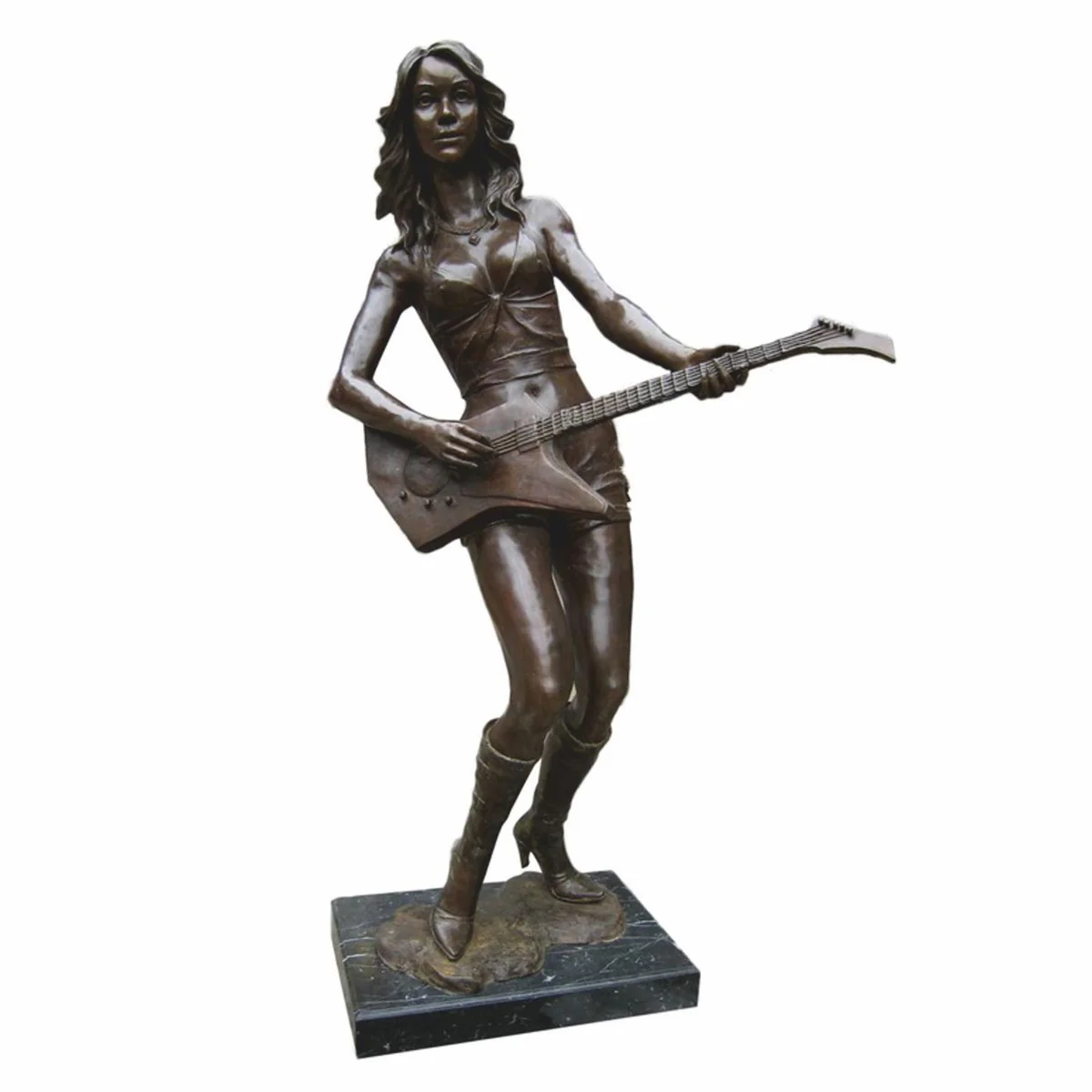 XXL decorative brass sculpture guitar player bronze / black H. 180 cm