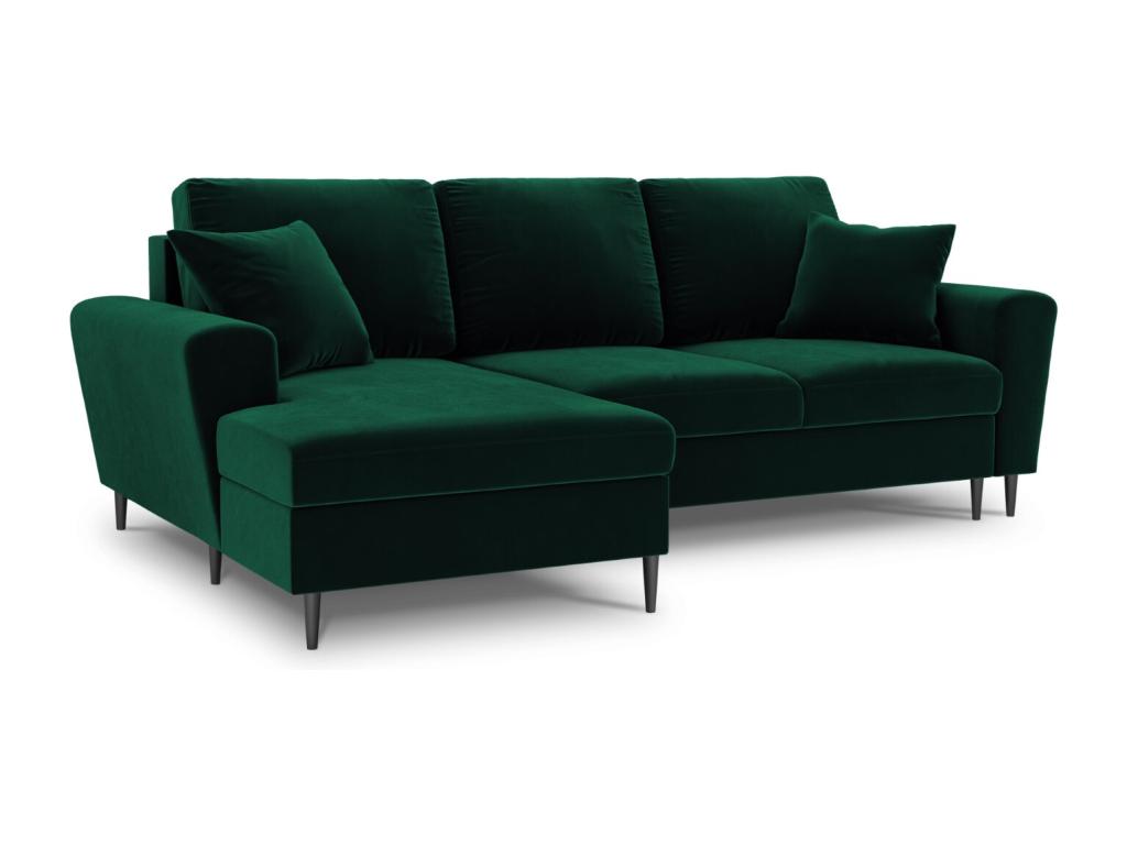 Pratcas - Sofá cama esquinero izquierdo con baúl de almacenaje "Kyoto" 4 plazas de terciopelo verde botella - 241x145x88cm