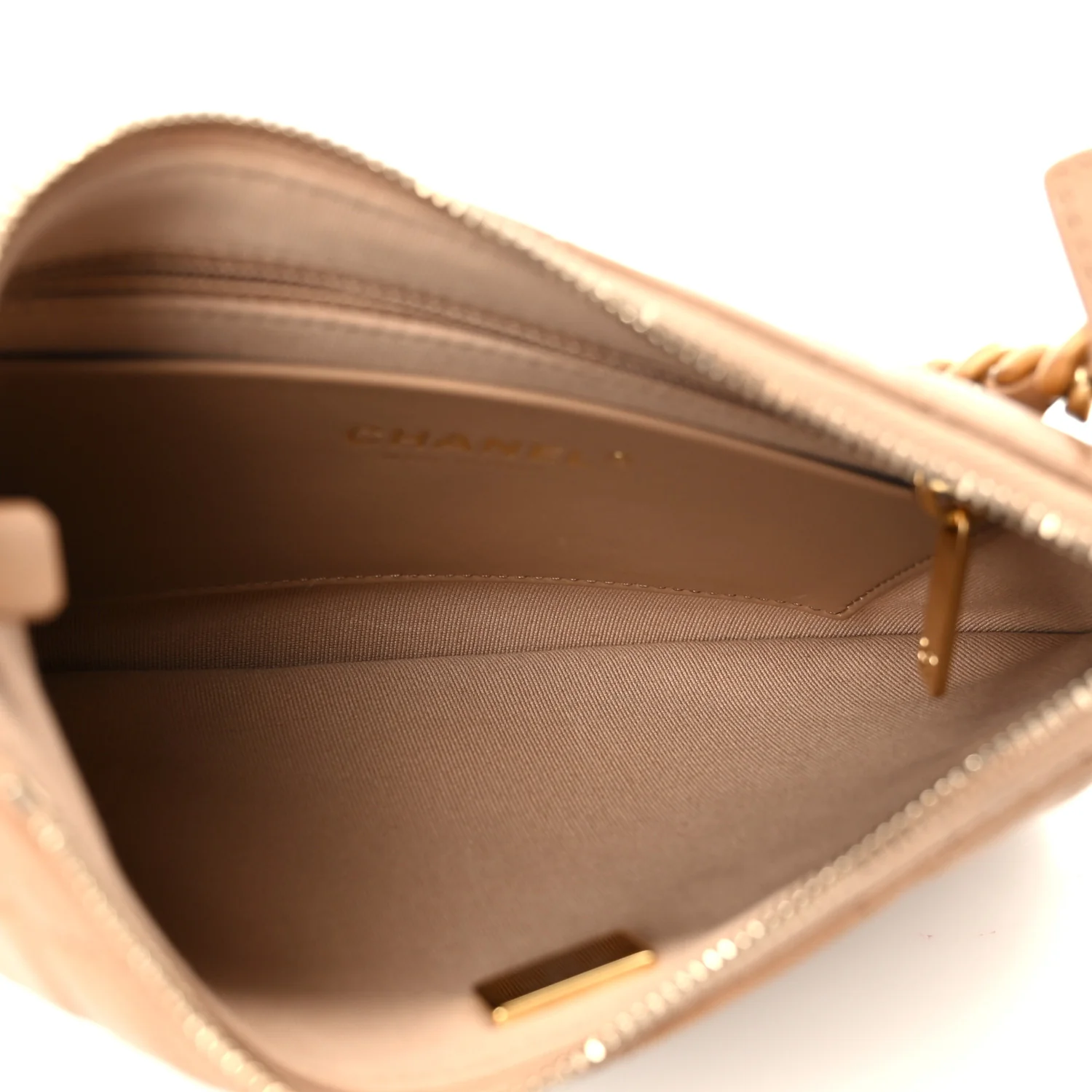 Shiny Crumpled Lambskin Quilted Trendy Chain Around Hobo Dark Beige - Top Club