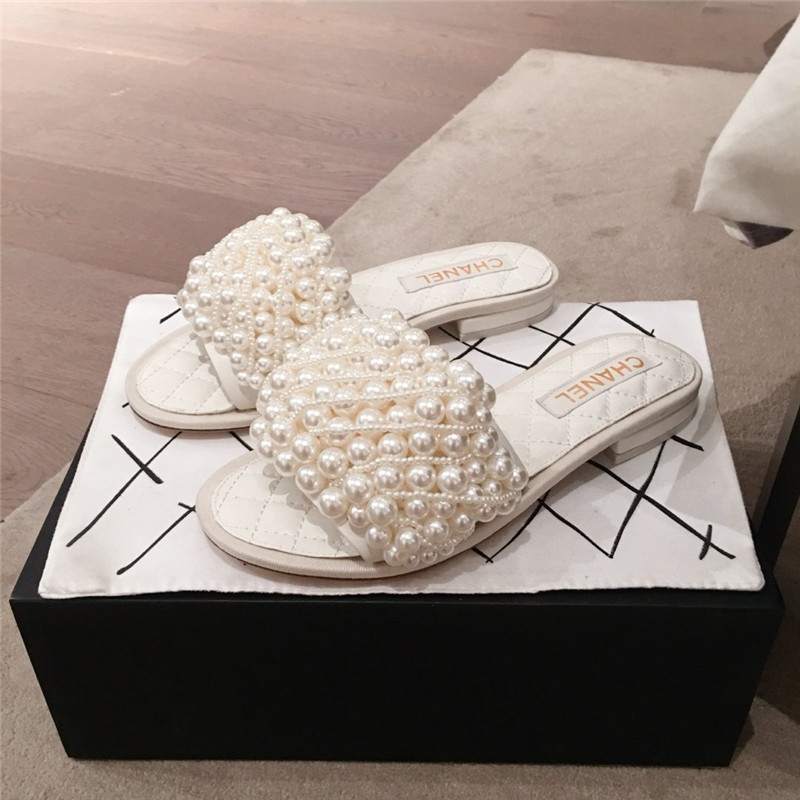 Chanel Dupe Shoes sandals with pearls white - Sneaker Replica Workshop