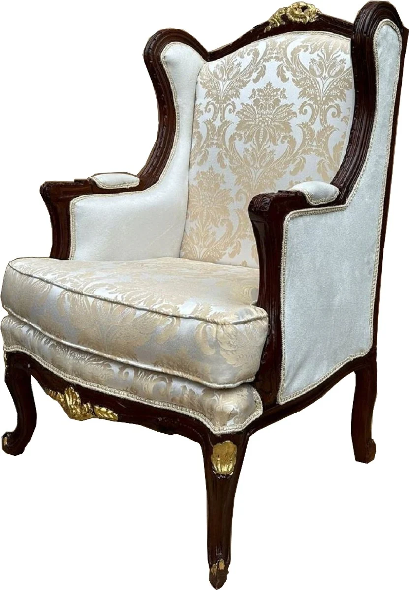 Baroque wing chair beige / dark brown / gold - baroque living room furniture