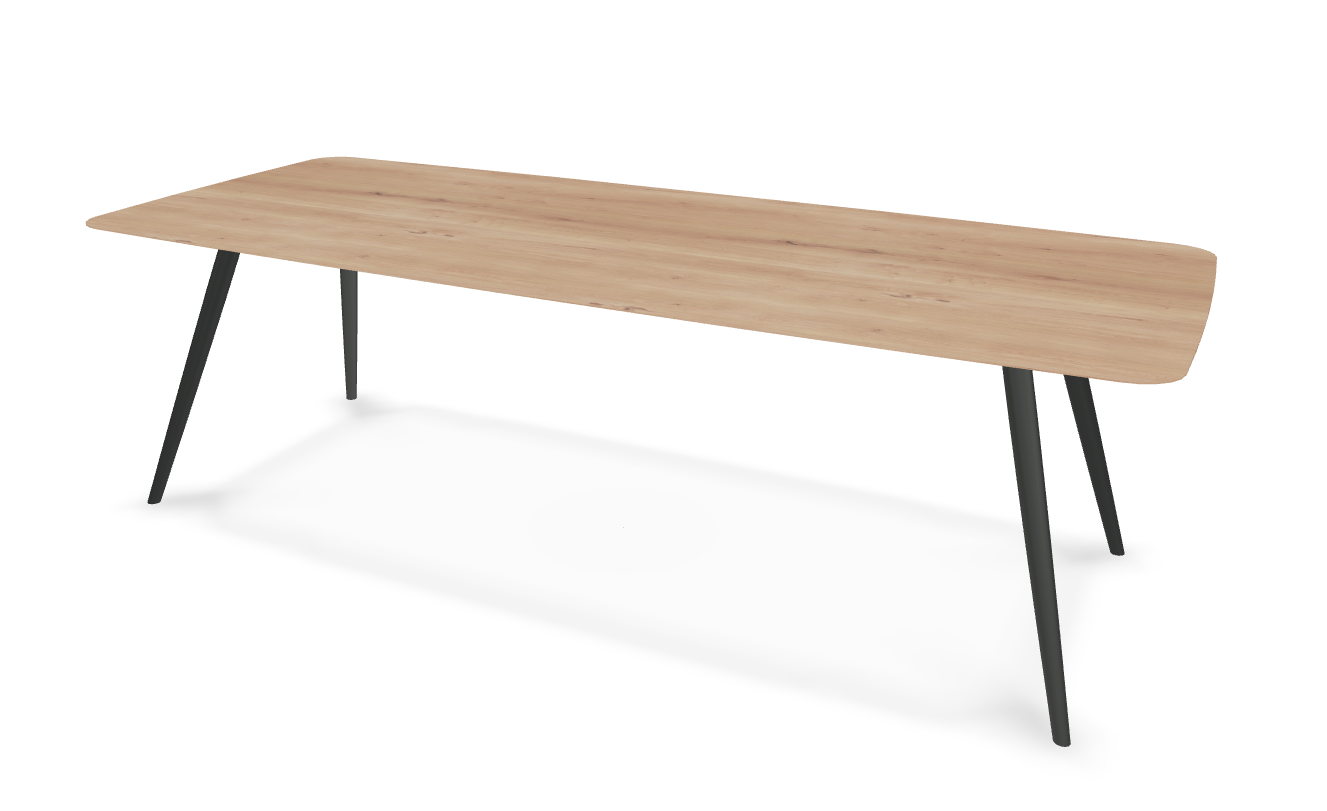 They & Me eettafel Joy – bootsvorm – eiken rustiek bianco olie – onderstel TM100 antraciet 240 x 100 x 75 | Eiken Rustiek Bianco Olie | Verjongde Rand | Frame TM100 antraciet
