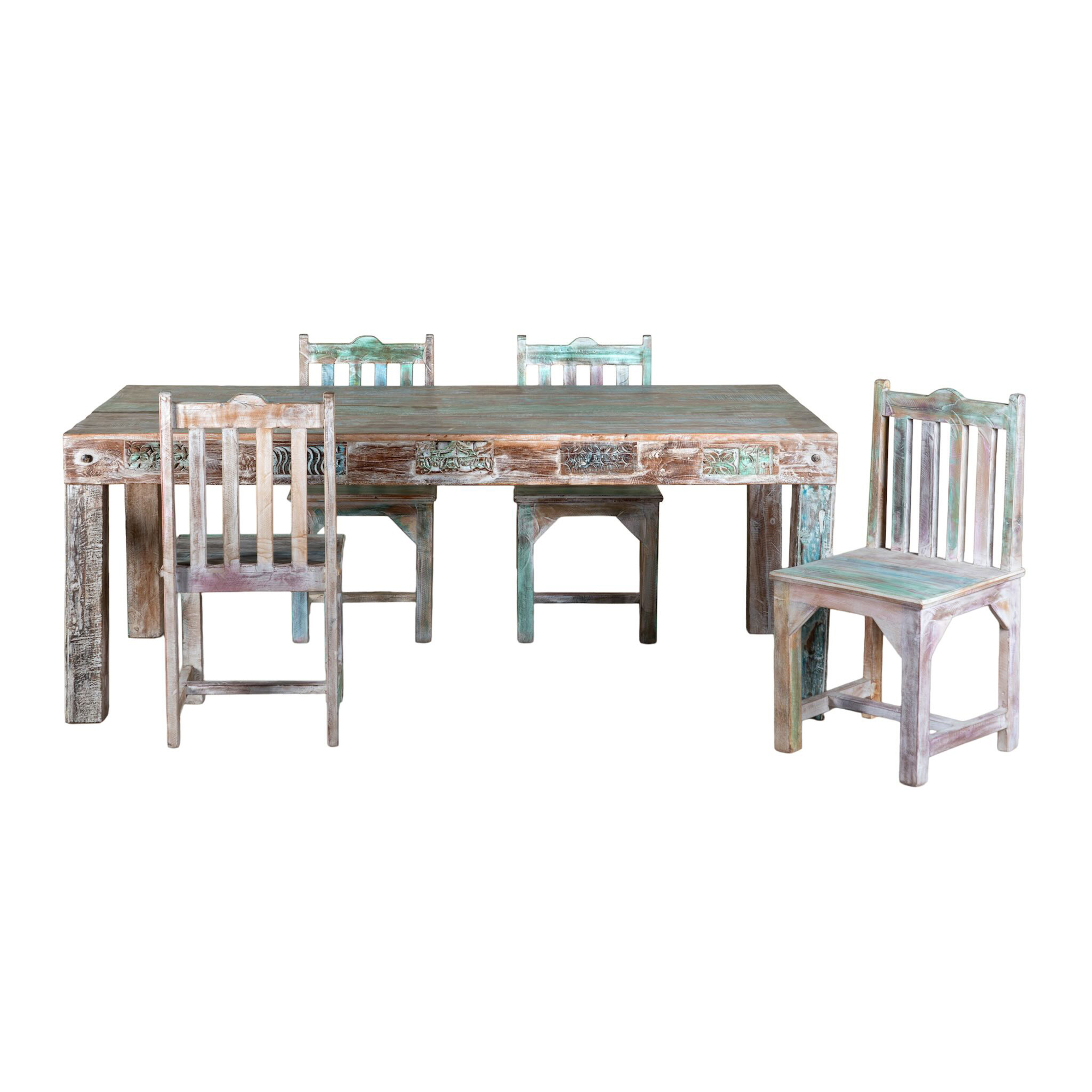Ayla – Vintage eettafel set met zes stoelen