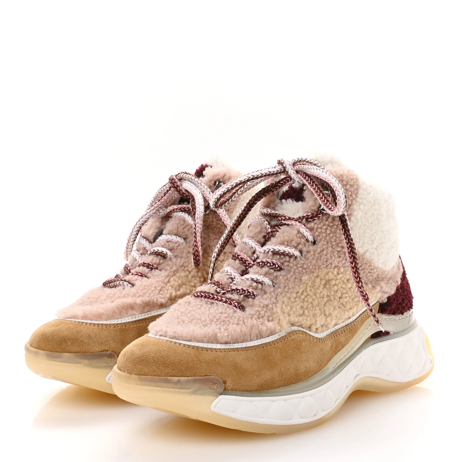 Shearling Suede CC High Top Sneakers 40 White Pink - Top Club