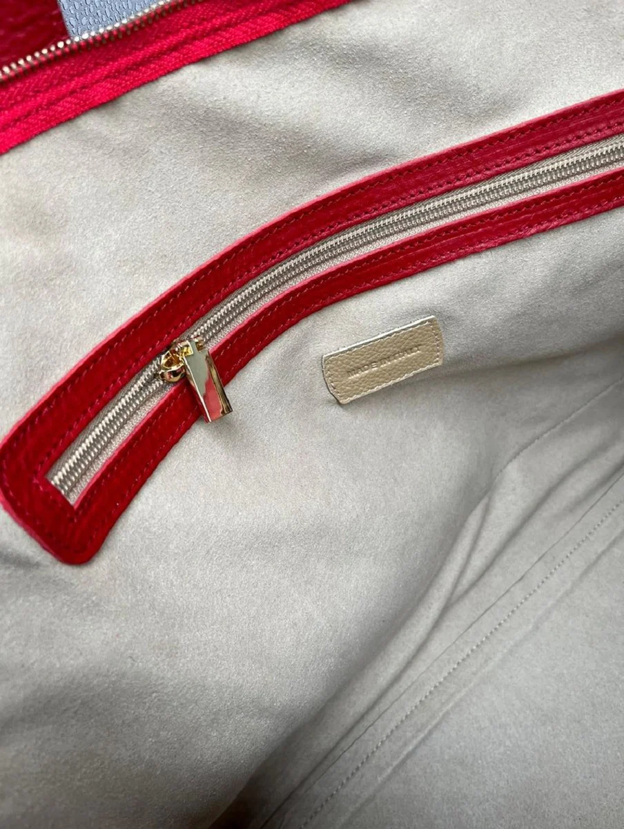 Luxury genuine leather travel bag red / gold 50 cm - Made in Italy