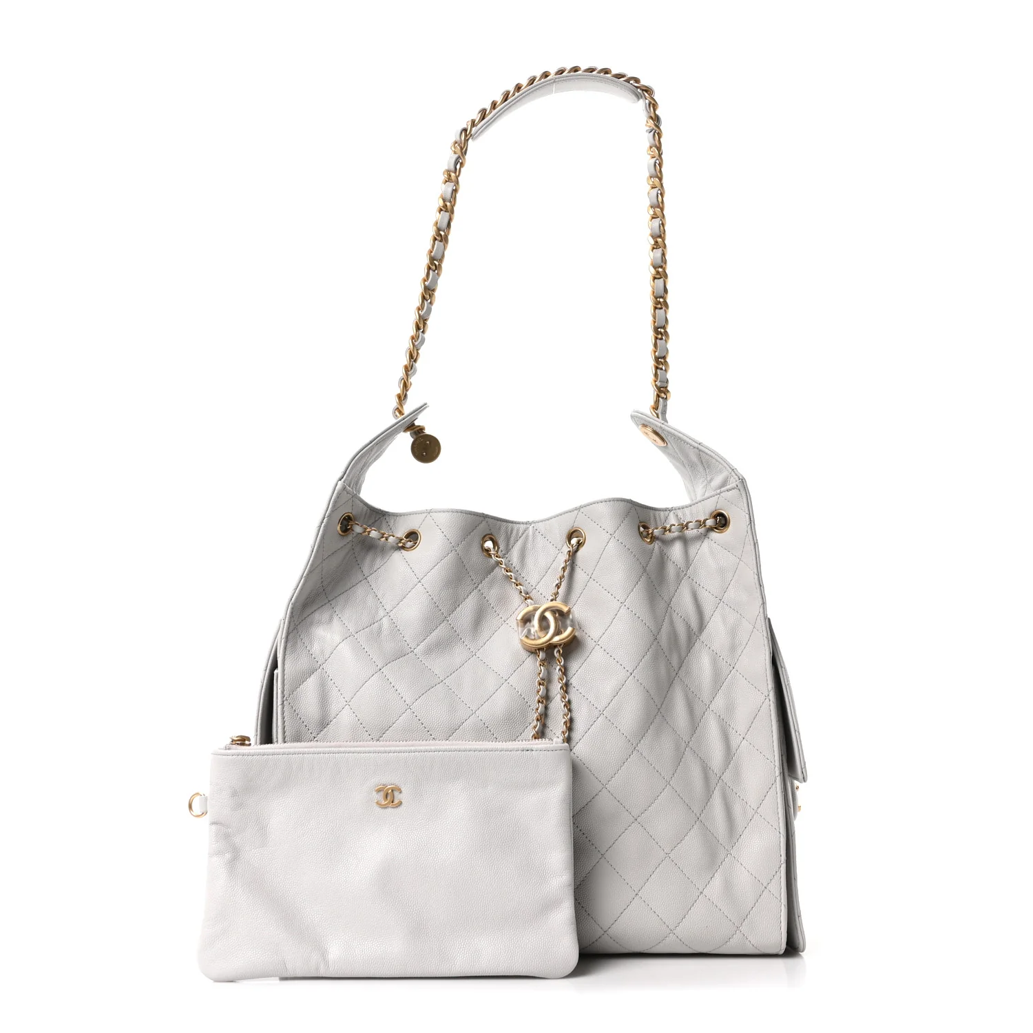Caviar Quilted Medium Chanel 25 Handbag Light Gray - Top Club