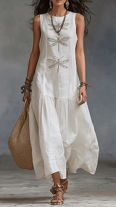 Women's Cotton-Blend Dragonfly Print Sleeveless Maxi Dress - Nordfashionstorm - Women's Clothing, Fashion for You - Nordfashionstorm.com