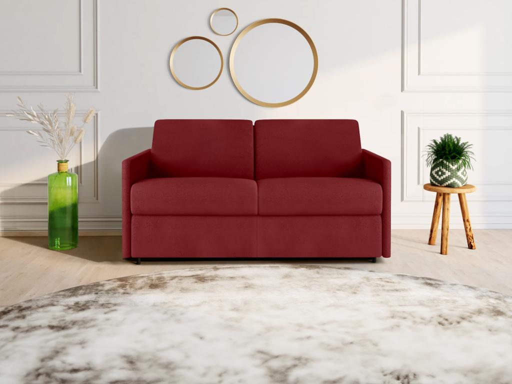 Sofá cama italiano 2 plazas de tela CALIFE - Rojo - Cama 120 cm - Colchón 22 cm