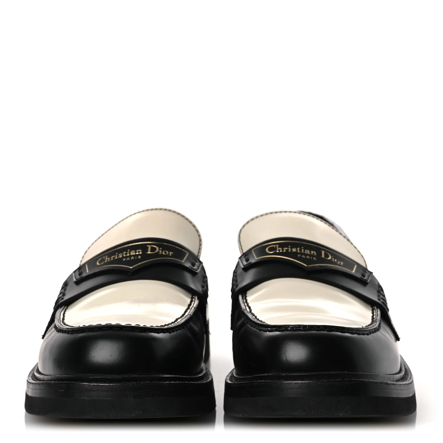 Brushed Calfskin Boy Loafers 37.5 Black White - Top Club
