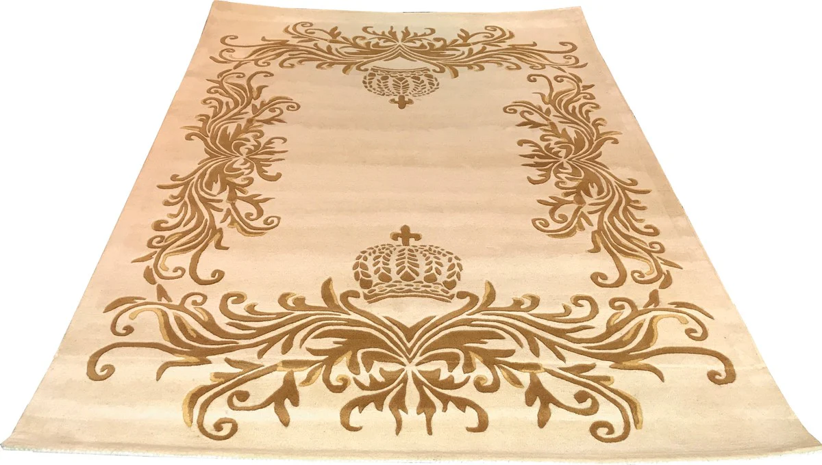 Pompöös by luxury carpet by Harald Glööckler 160 x 230 cm crown cream / gold - baroque design carpet - hand-woven from wool