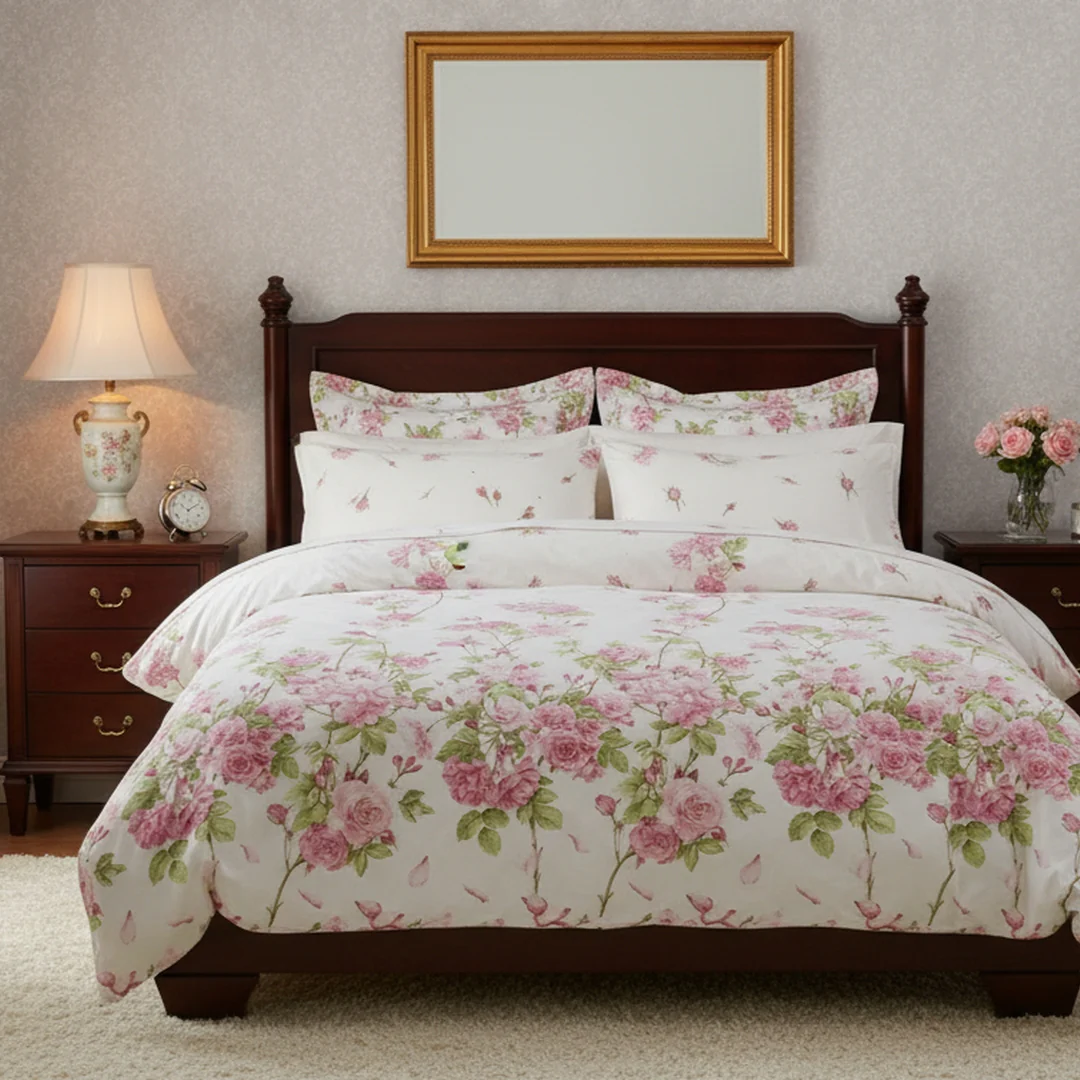 Completo Copripiumino In Percalle La-Vie-En-Rose Matrimoniale