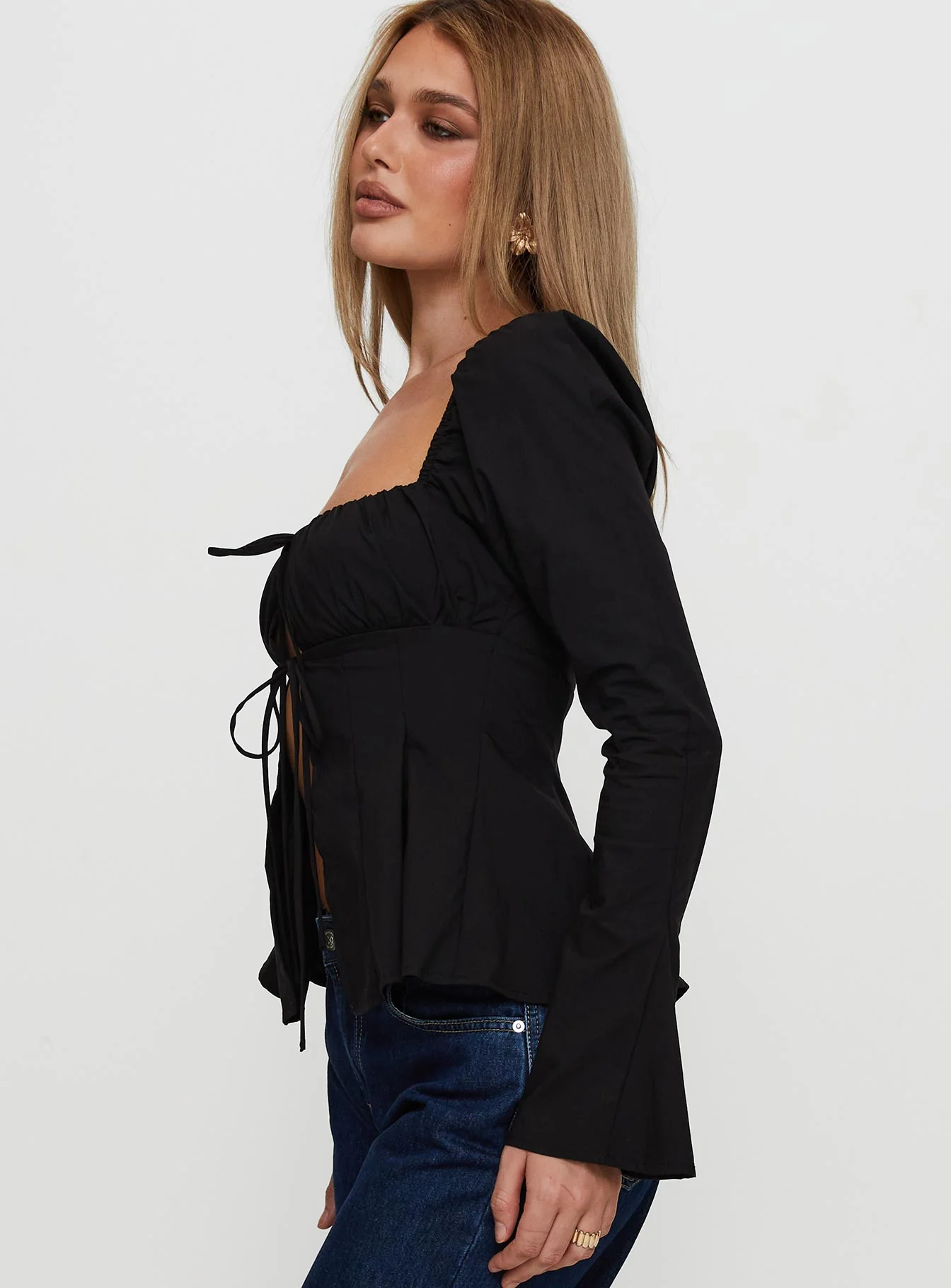 Lilibette Tie Up Long Sleeve Top Black