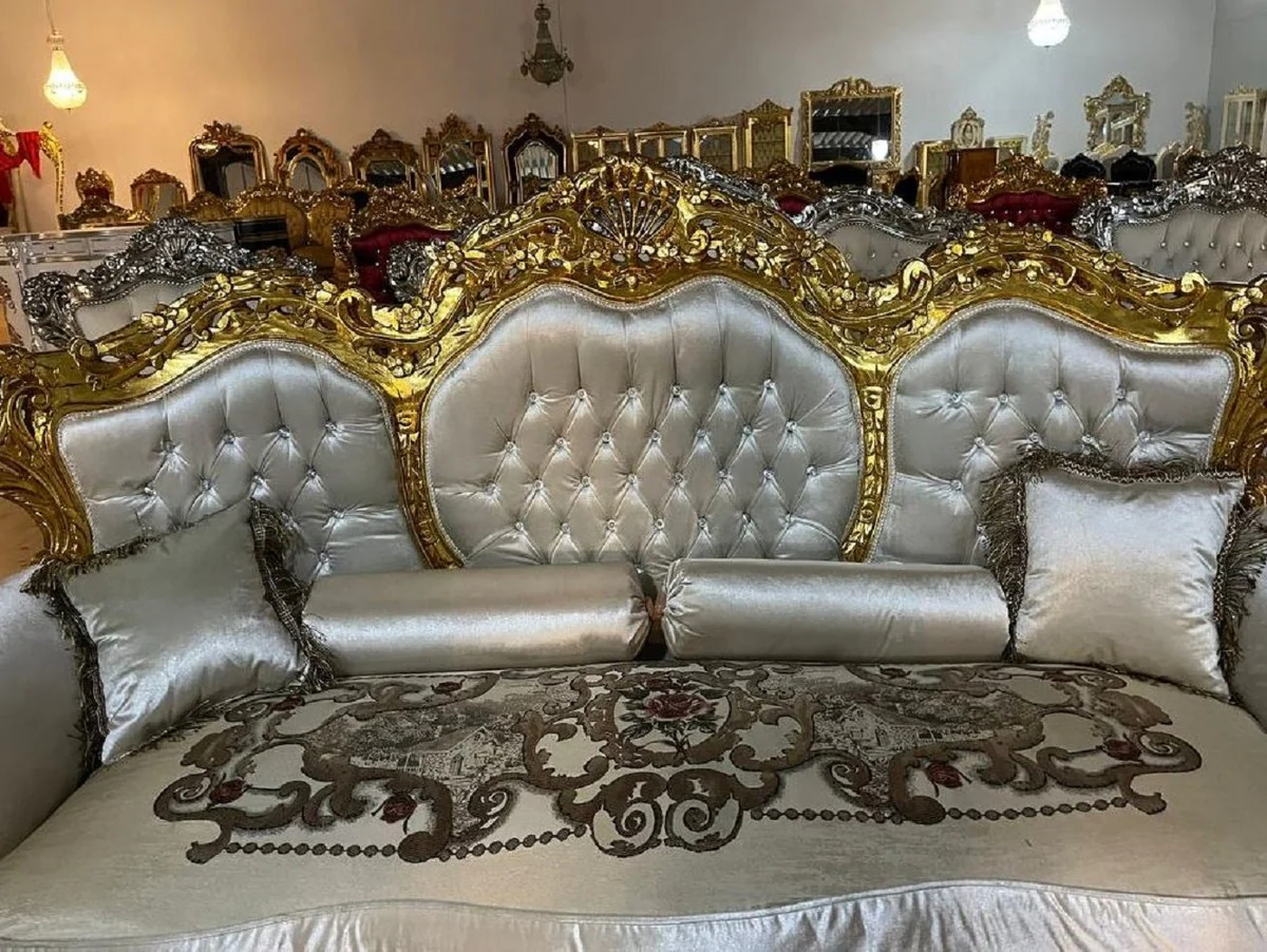 Baroque living room set silver pattern / gold - 1 baroque sofa & 2 baroque armchairs - living room furniture in baroque style - baroque furniture - baroque living room furnishings