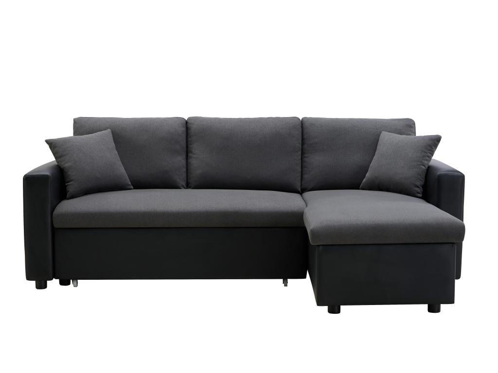 Sofá cama rinconera reversible tela antracita y piel sintética negra