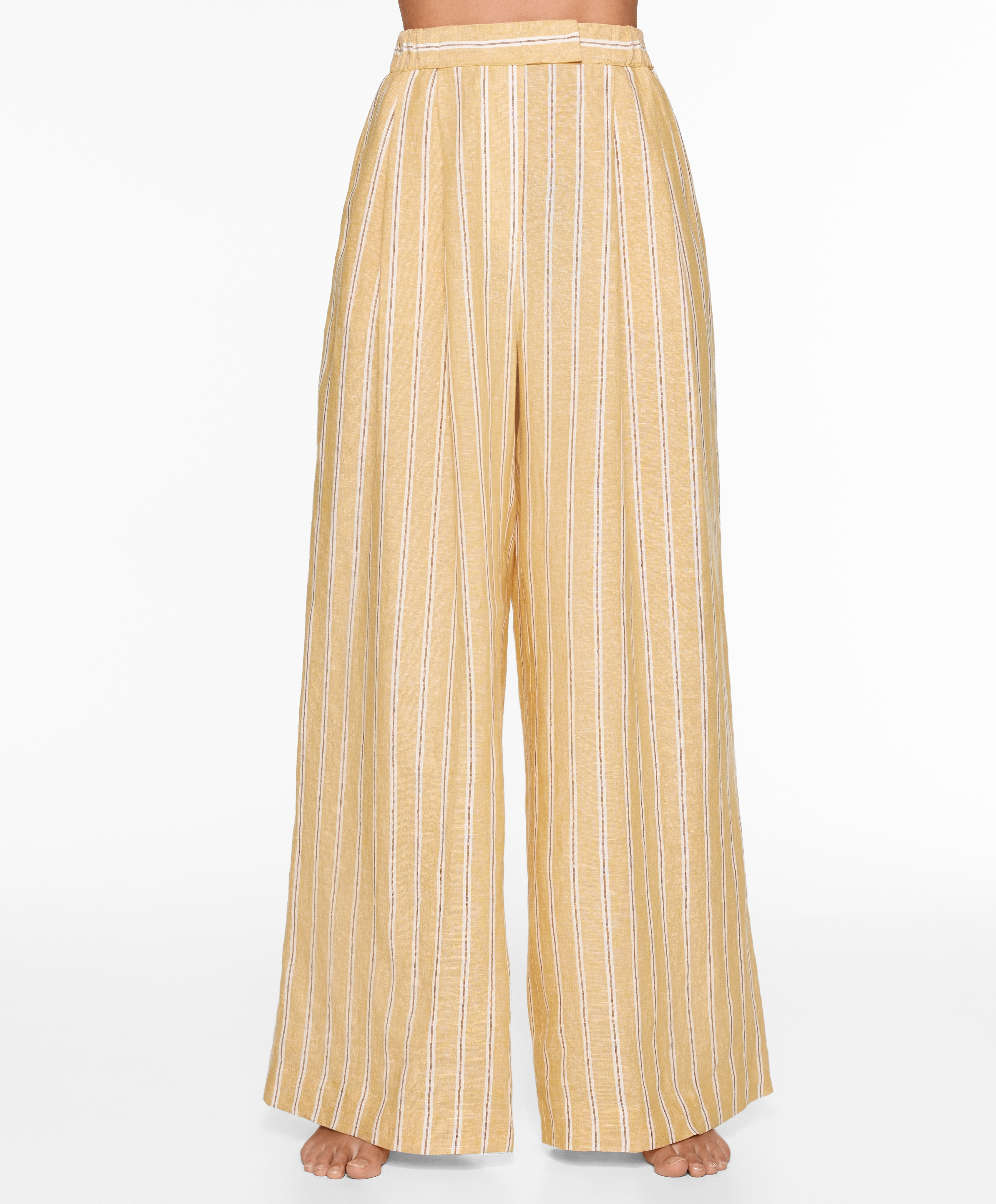 OYSHO Tailored-fit 100% linen striped trousers