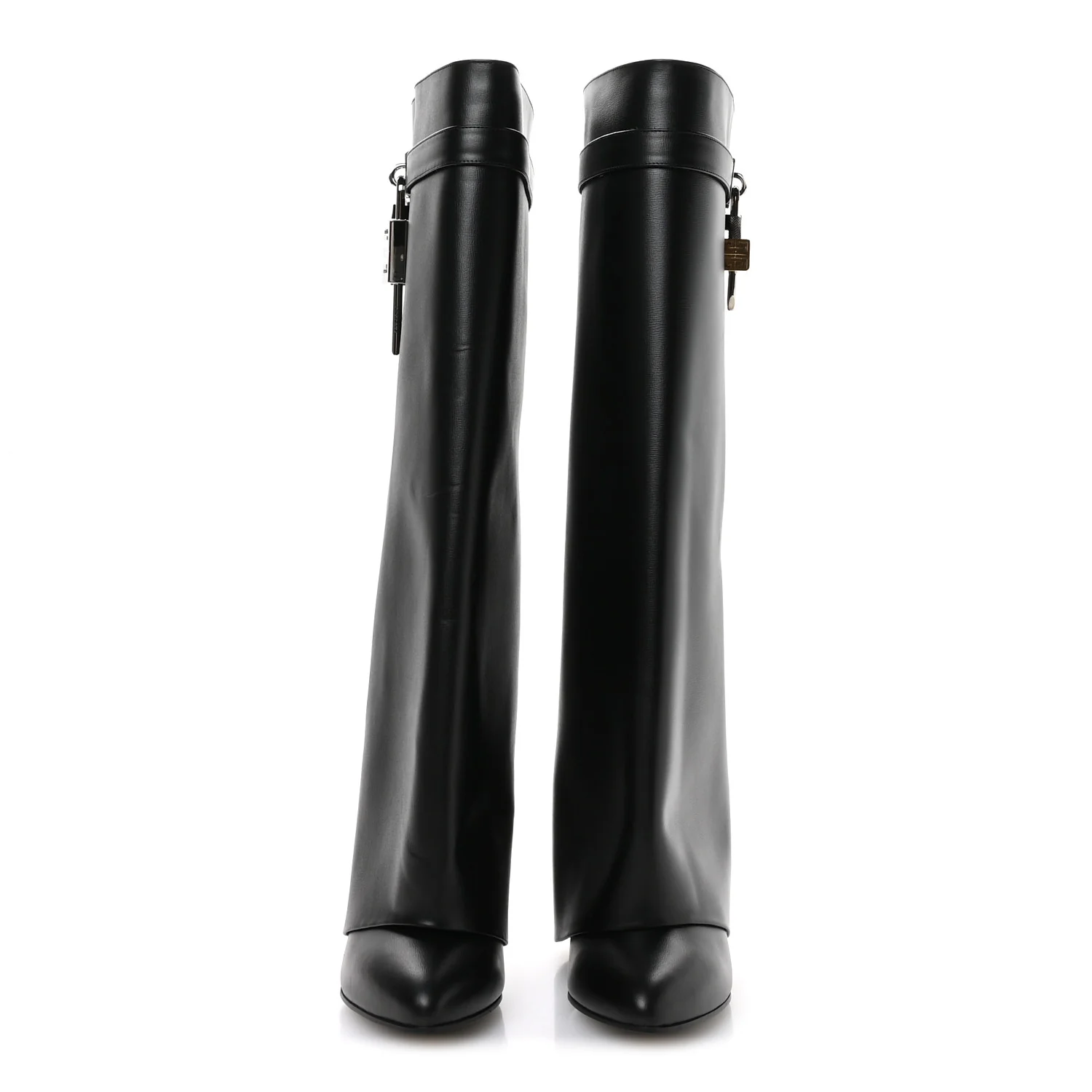 Calfskin Shark Lock Wide Fit Pant Boots 37 Black - Top Club