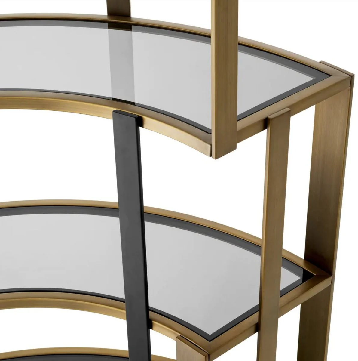 Luxury shelf cabinet brass / black / gray 115 x 37 x H. 240 cm - Curved metal cabinet with 6 glass shelves - Living room furniture - Hotel furniture - Luxury furniture - Luxury quality
