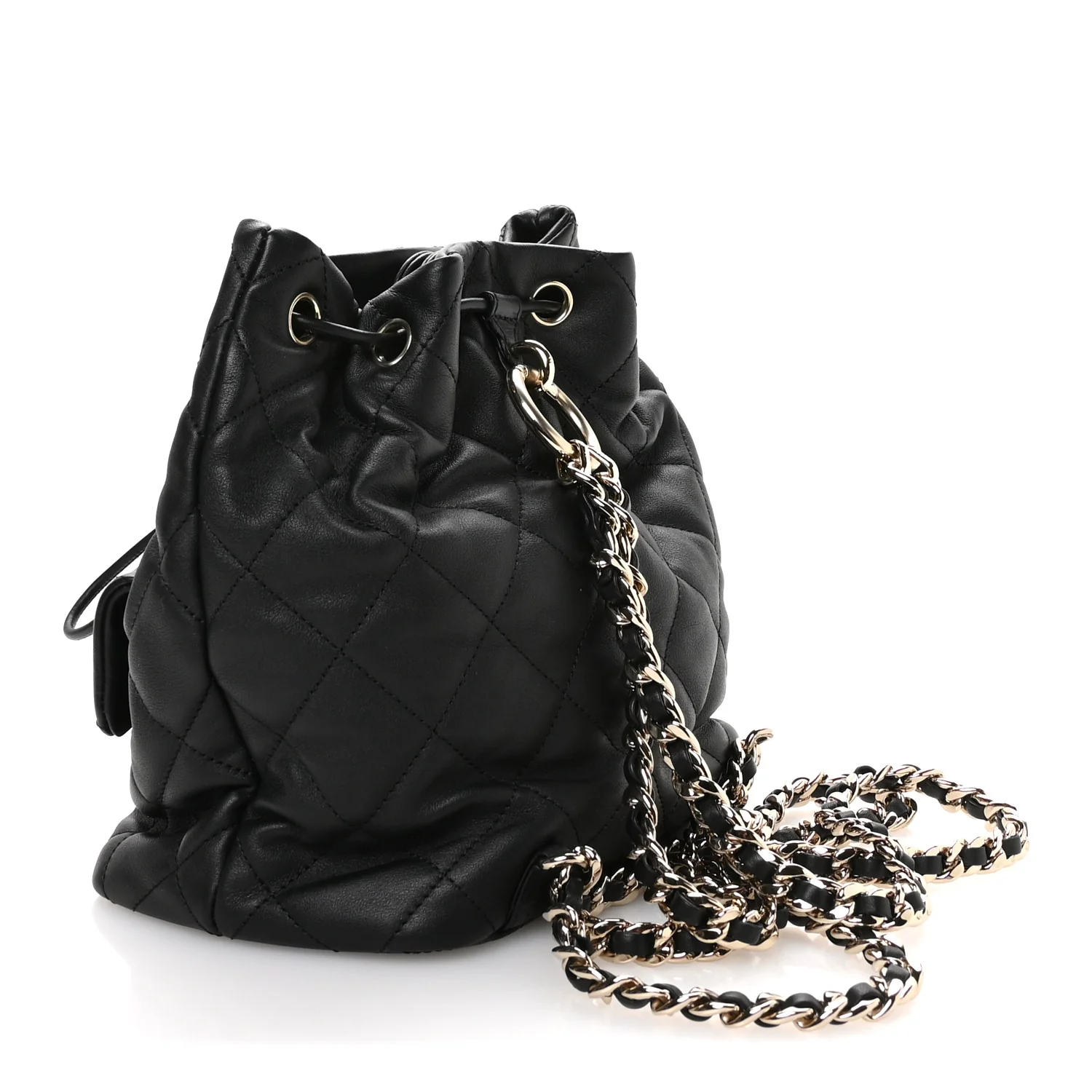 Lambskin Quilted Double Pocket Drawstring Backpack Black - Top Club