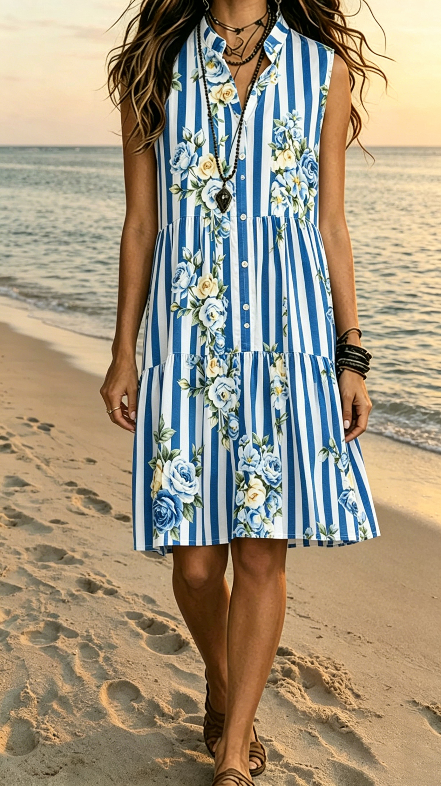 【Buy 2 Free Shipping】Bohemian-Style Printed Sleeveless Maxi Dress with Shirt Collar - Nordfashionstorm - Women's Clothing, Fashion for You - Nordfashionstorm.com