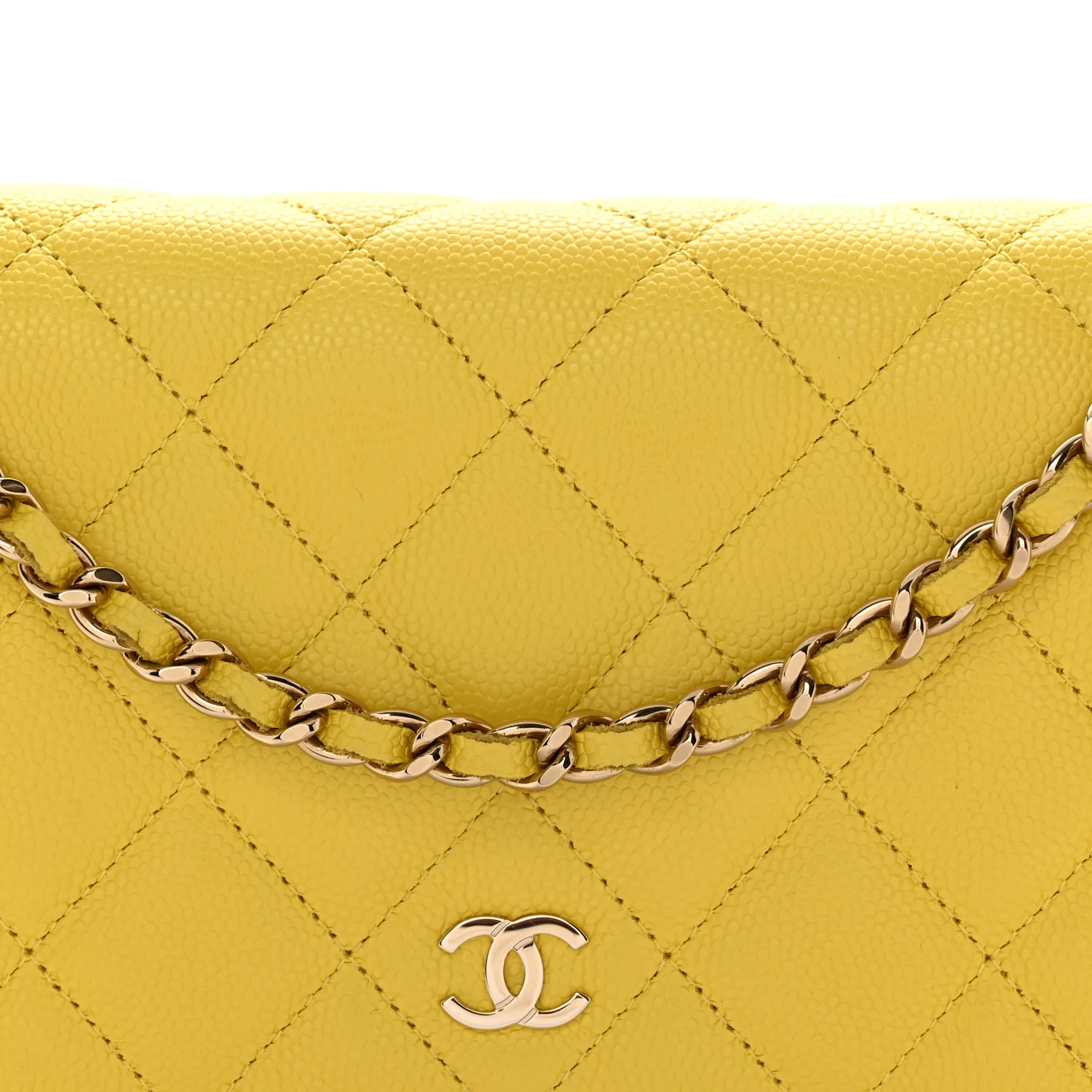 Caviar Quilted Wallet on Chain WOC Yellow - Top Club