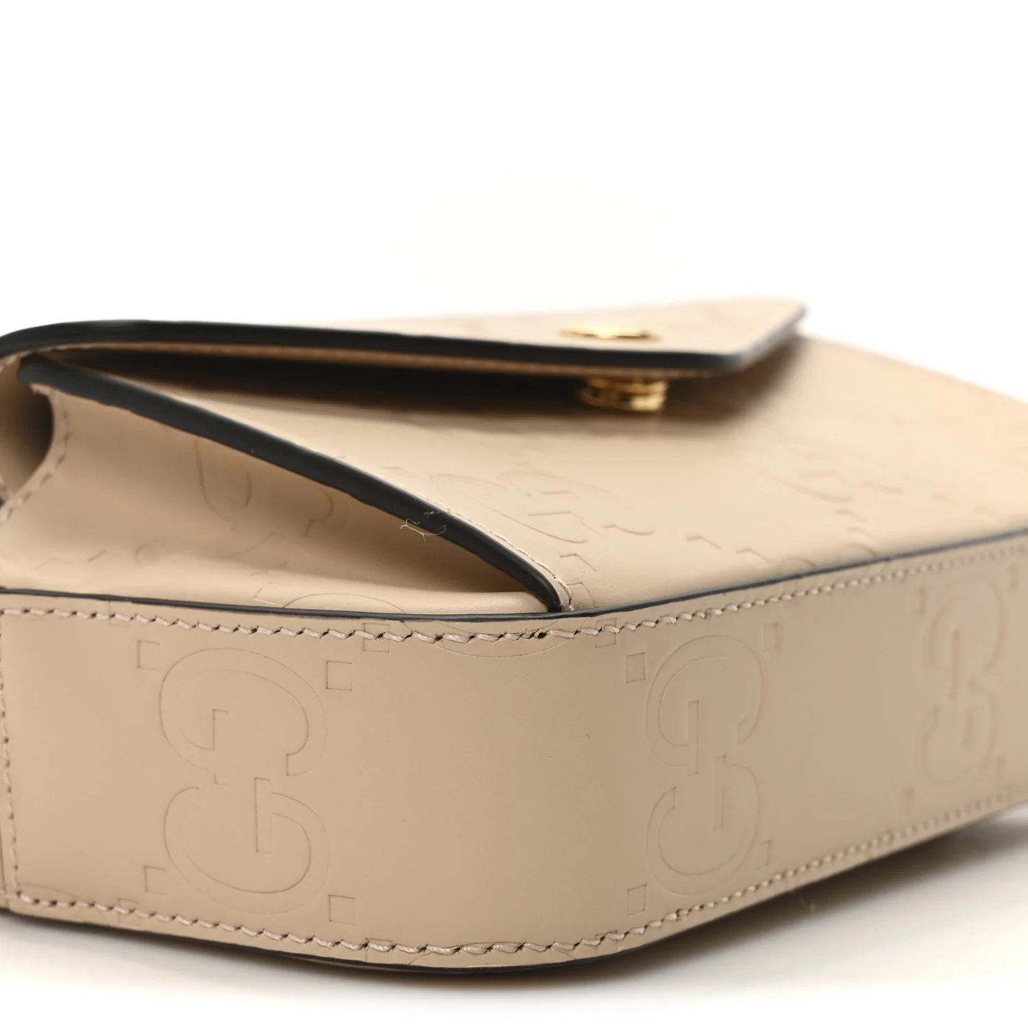 Calfskin GG Super Mini Debossed Chain Wallet Light Beige - Top Club