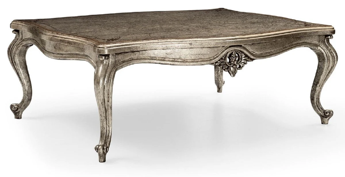 Luxury Baroque Living Room Set Cream / Silver / Antique Silver - 2 Sofas & 2 Armchairs & 1 Coffee Table & 2 Side Tables - Handcrafted Living Room Furniture in Baroque Style - Noble & Magnificent