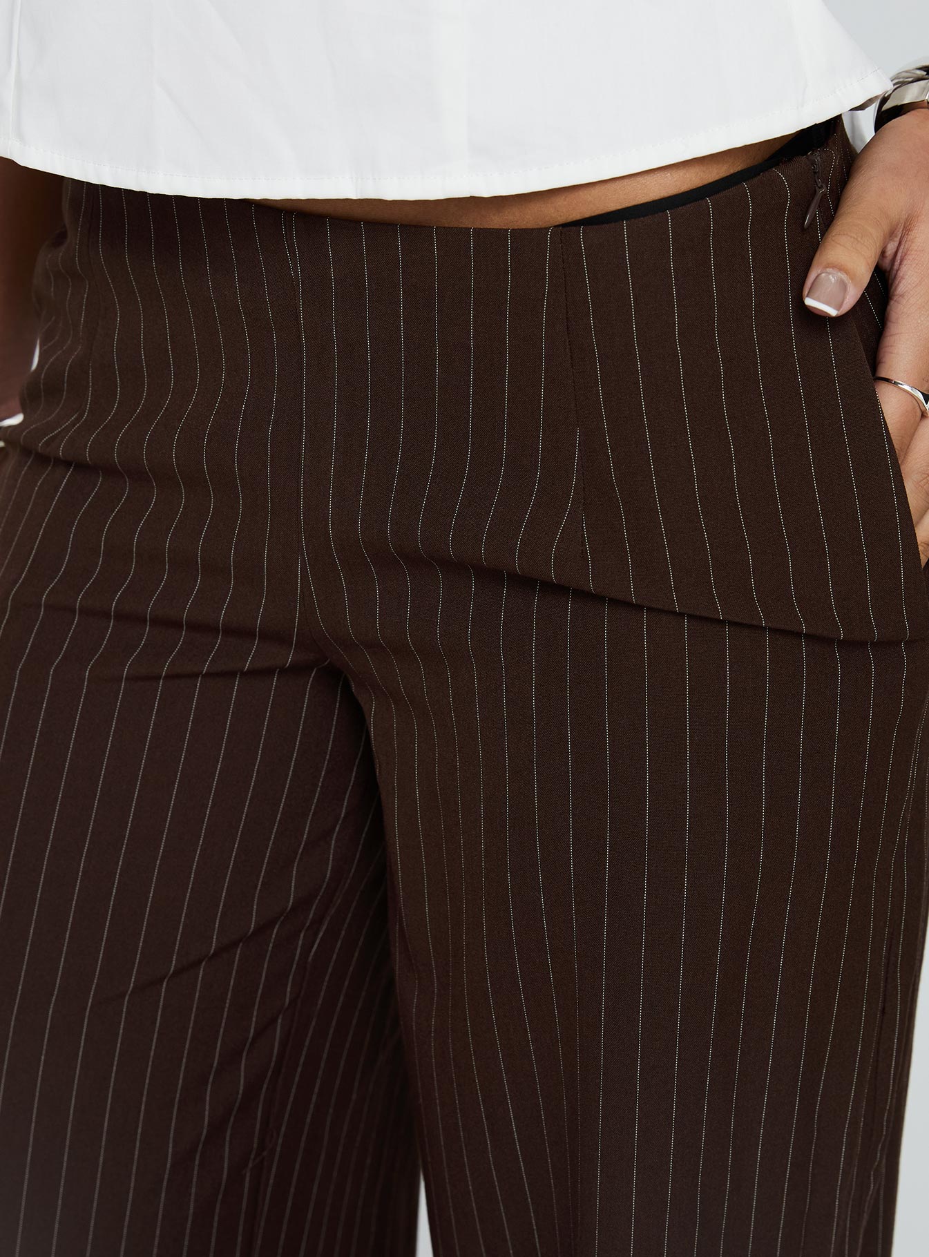 Khane Low Rise Wide Leg Pant Brown Pinstripe
