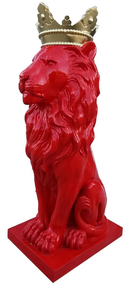 Luxury decorative figure lion with crown red / gold H. 80 cm - weatherproof decorative sculpture - living room decoration - garden & terrace decorative animal figure